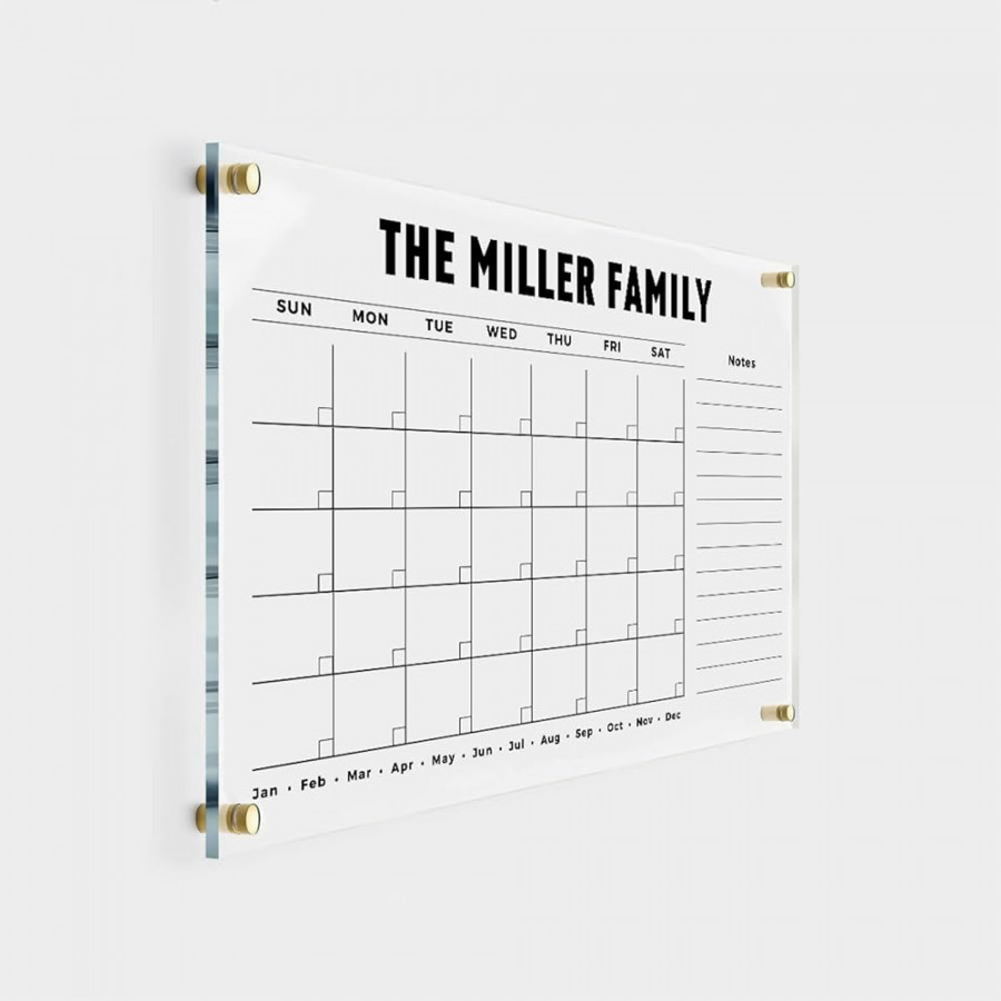 Acrylic Personalised Wall Calendar with Family Name - Dry Erase Two Month  Planner Family Calendar  Calendar Marker, Monthly and Weekly Double