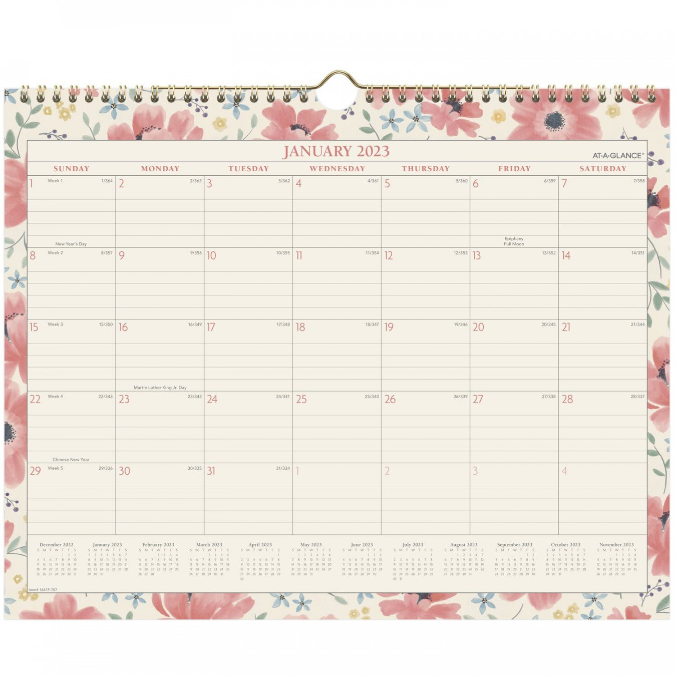 AT-A-GLANCE  Wall Calendar, " x ", Medium, Monthly, Badge Floral  (F-)