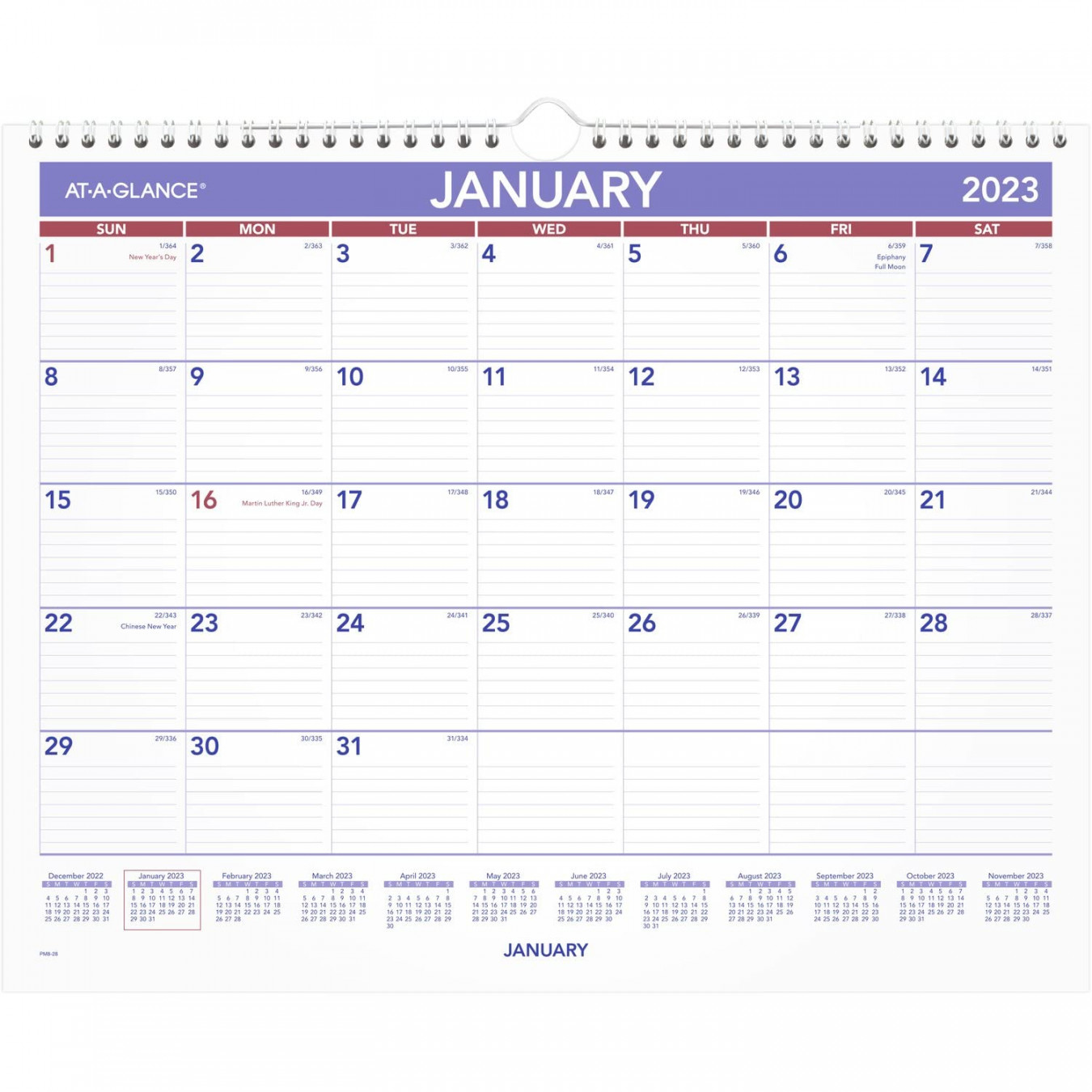 AT-A-GLANCE  Wall Calendar, " x ", Medium Wide, Spiral Bound,  Monthly (PM)