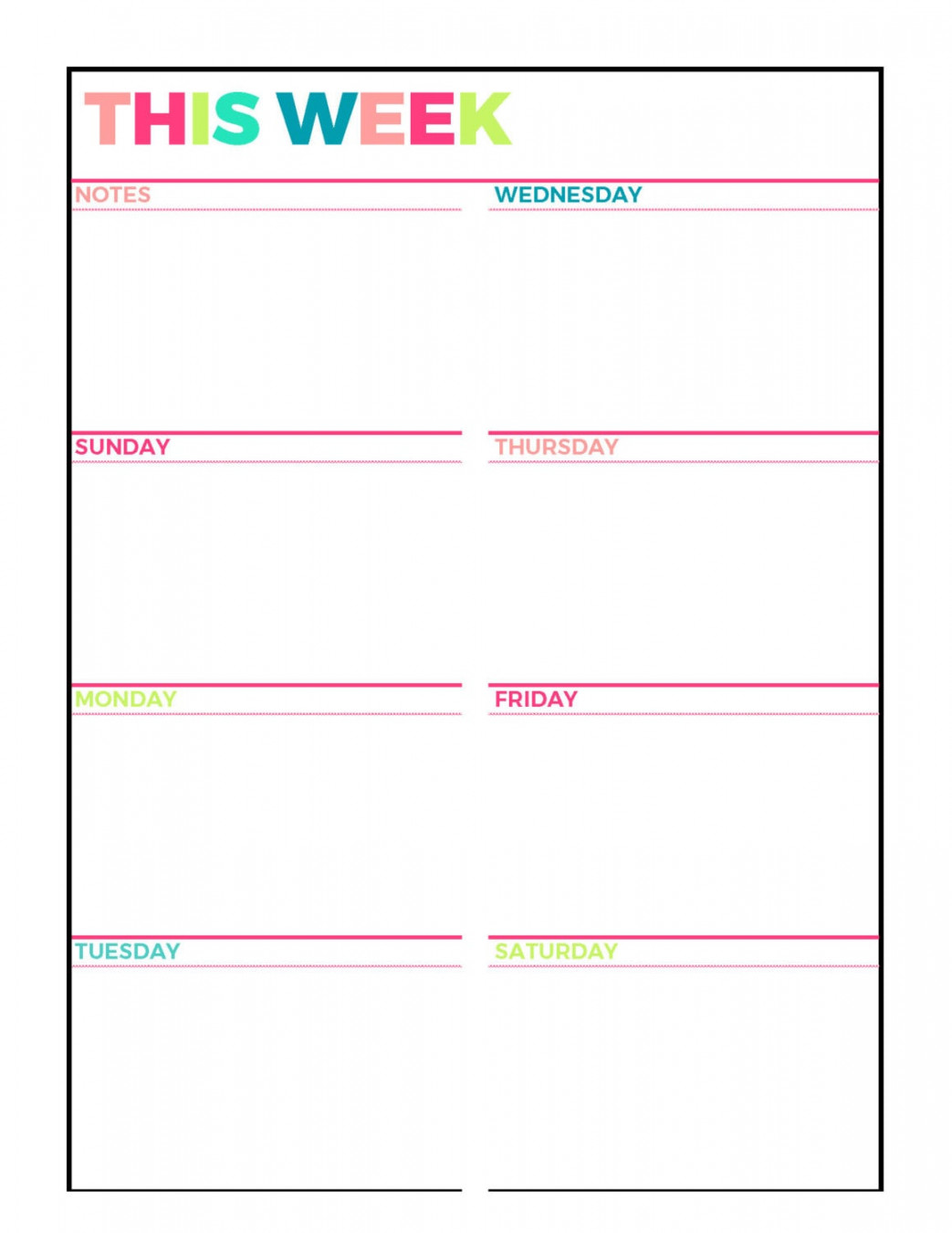 Bright Weekly Planner Printable Week on  Page - Etsy