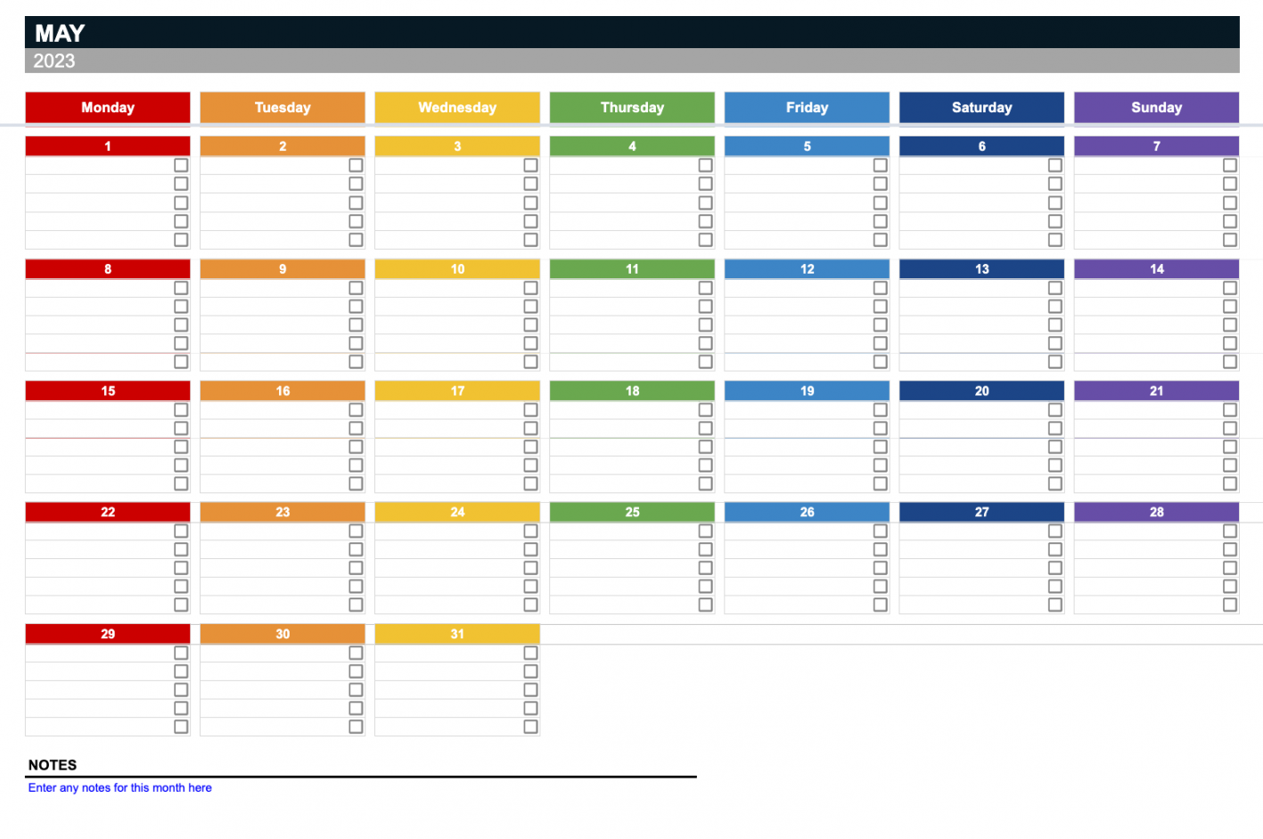Calendar Spreadsheet Template
