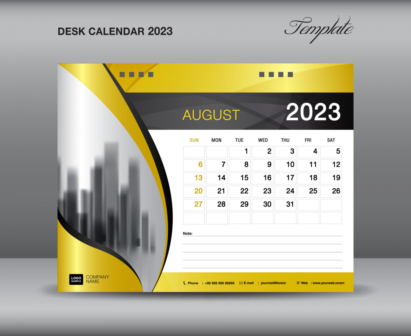 Calendar  template, August  template, Desk calendar
