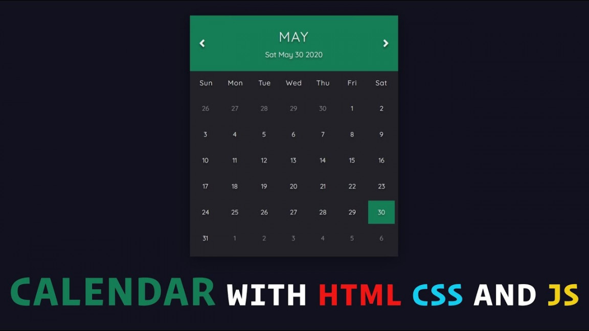 Calendar with HTML, CSS, and JavaScript - How to build calendar using HTML,  CSS, and JavaScript