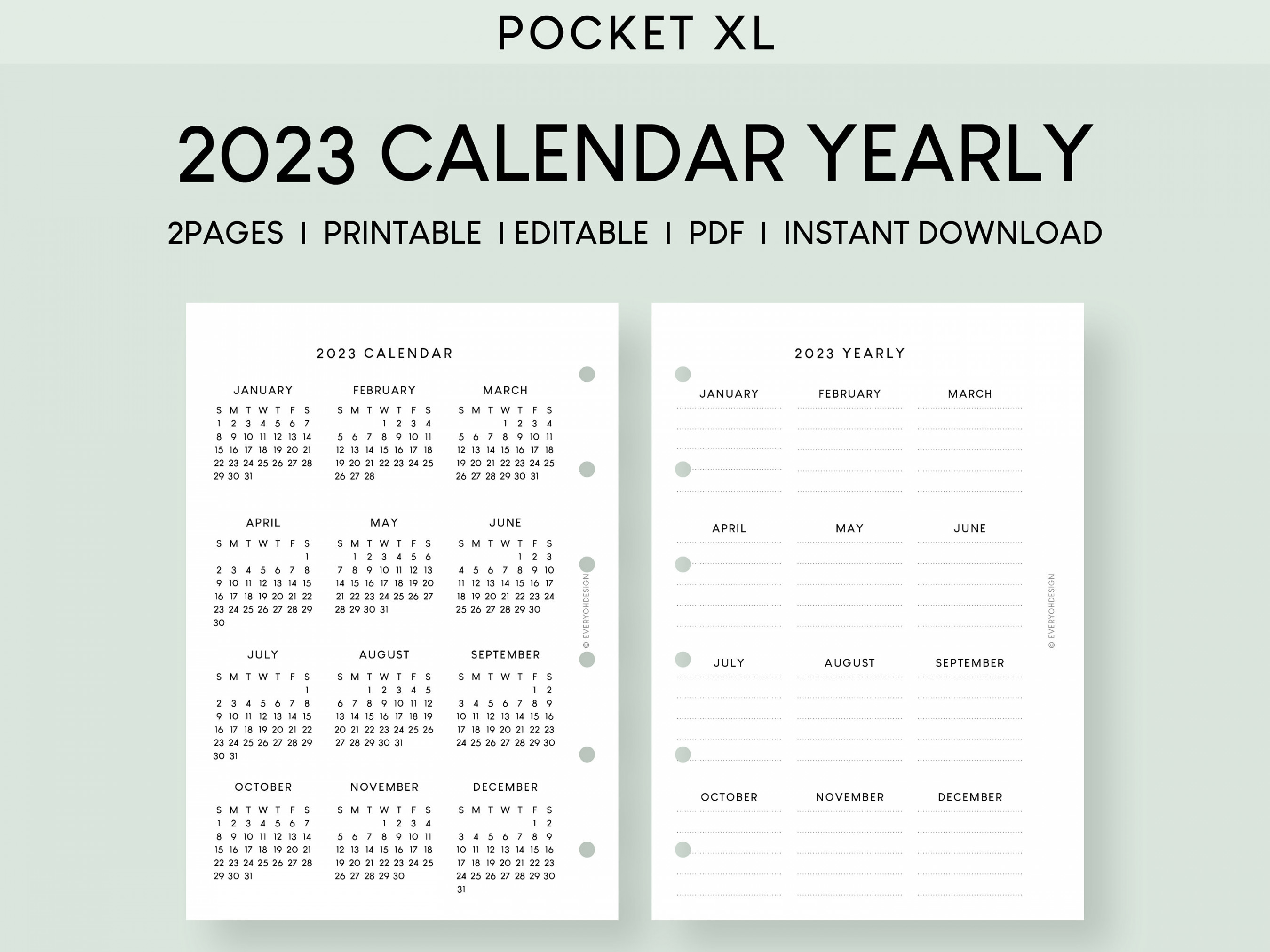Calendar Yearly Planner Pocket Plus Printable Insert - Etsy