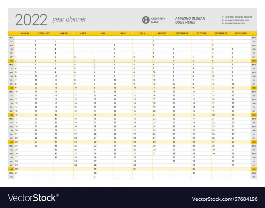 Calendar yearly planner template for  Vector Image
