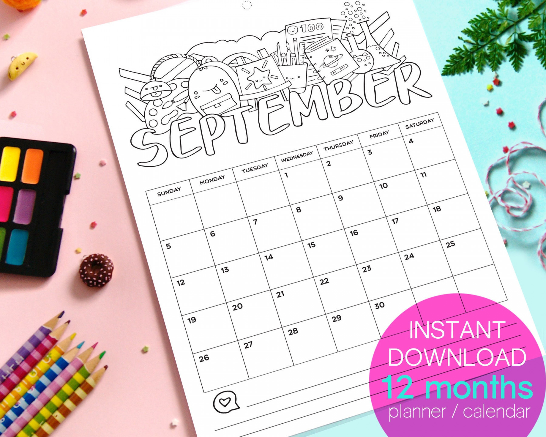 Cute Coloring Calendar  Printable  Months Planner - Etsy