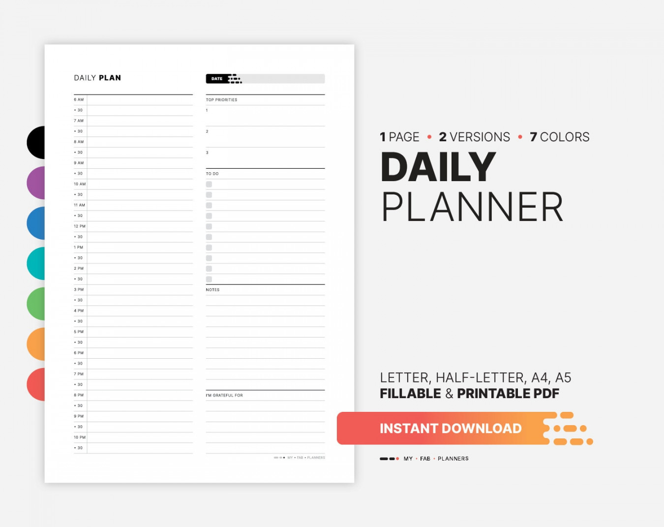 Daily Planner With Time Slots Fillable to Do List and - Etsy