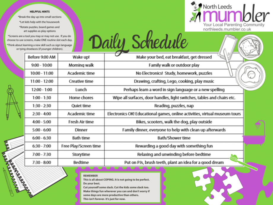 Daily Schedule for Kids during home schooling time