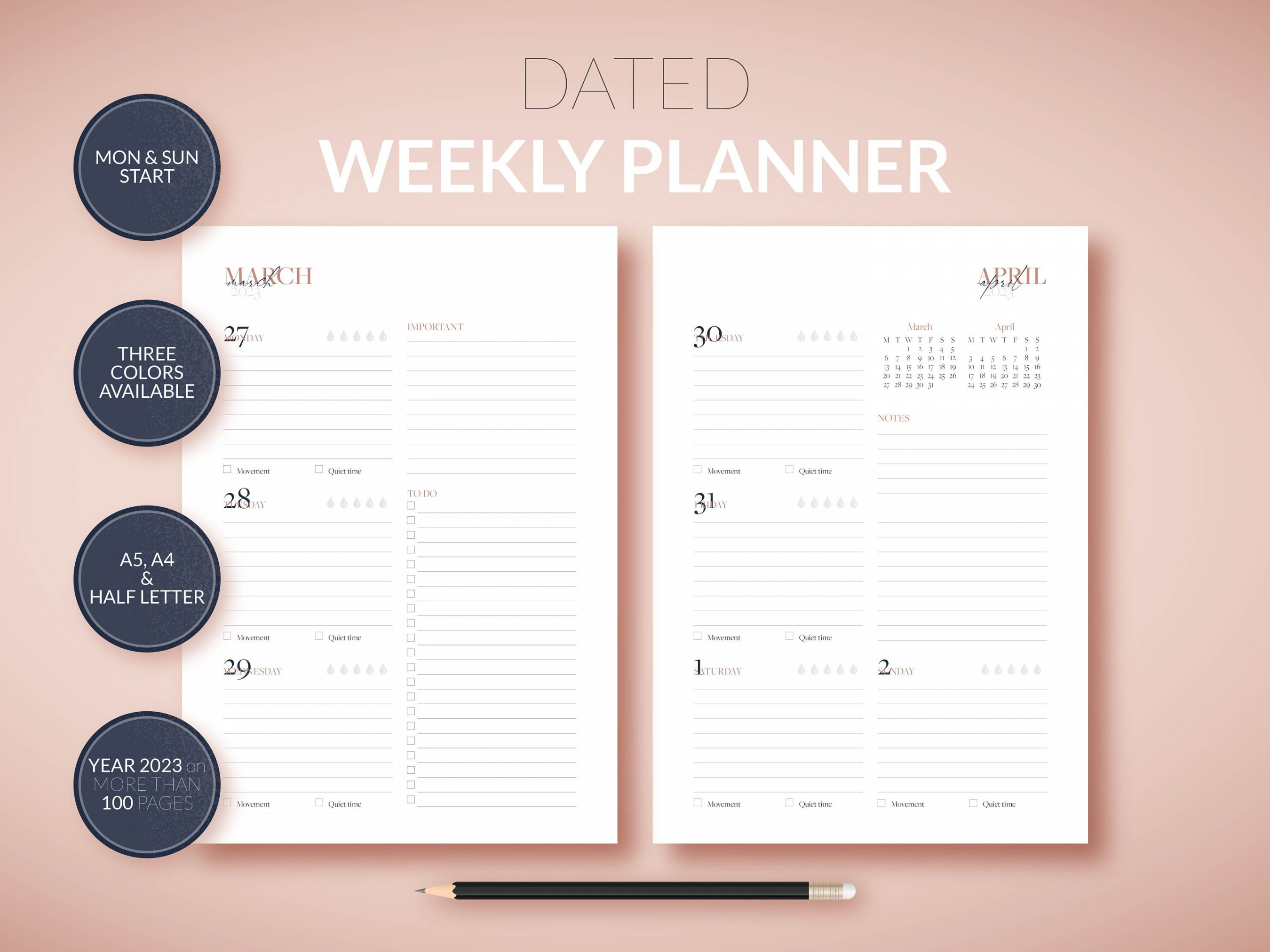 DATED WEEKLY PLANNER Year  A A & Half Letter - Etsy