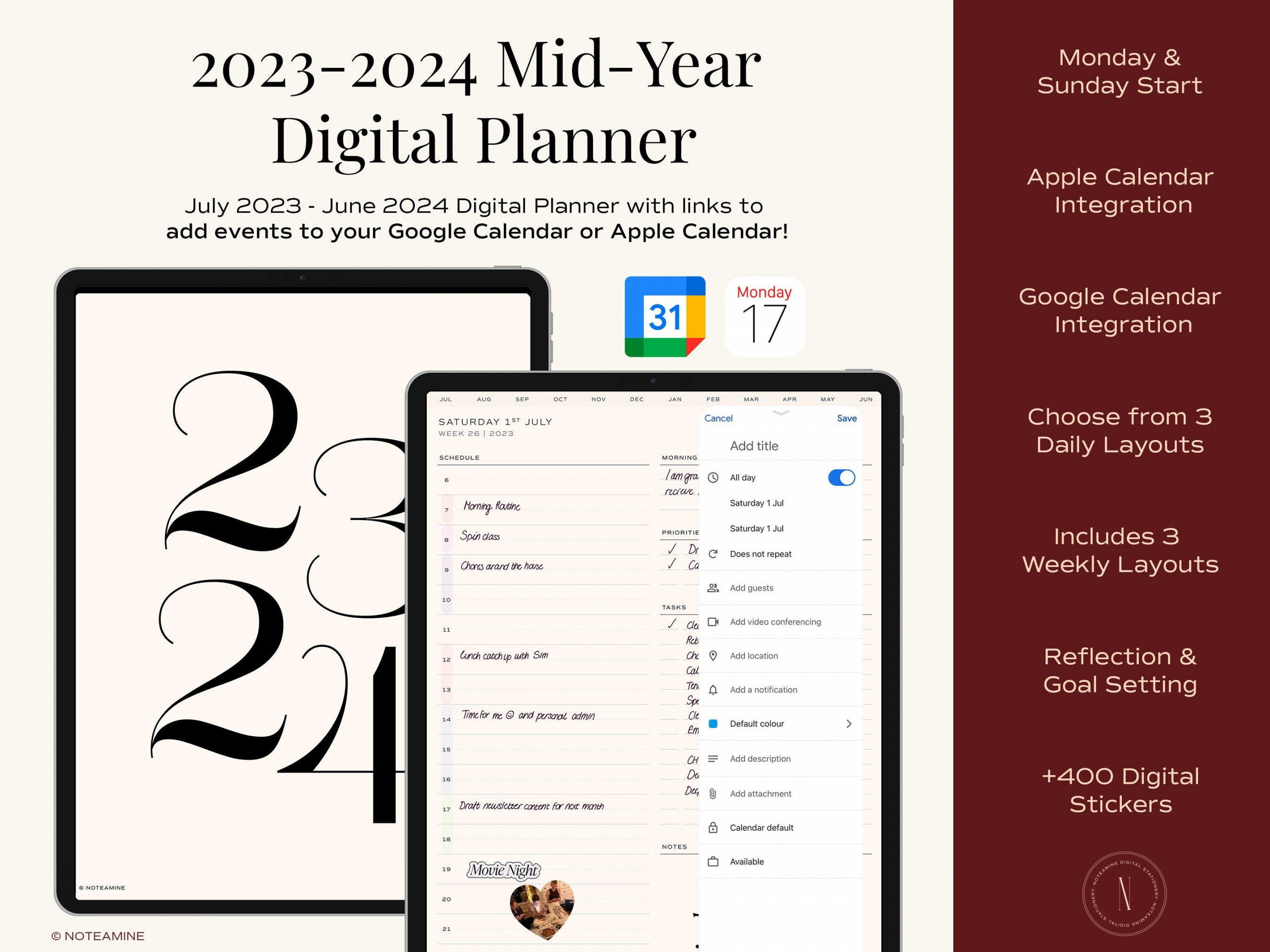 Digital Mid Year Daily Life Planner Dated - Etsy
