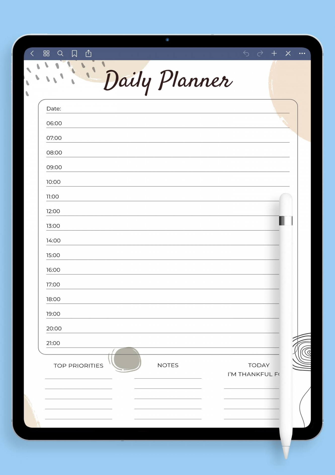 Download Printable Daily Planner with Time Slots Template PDF