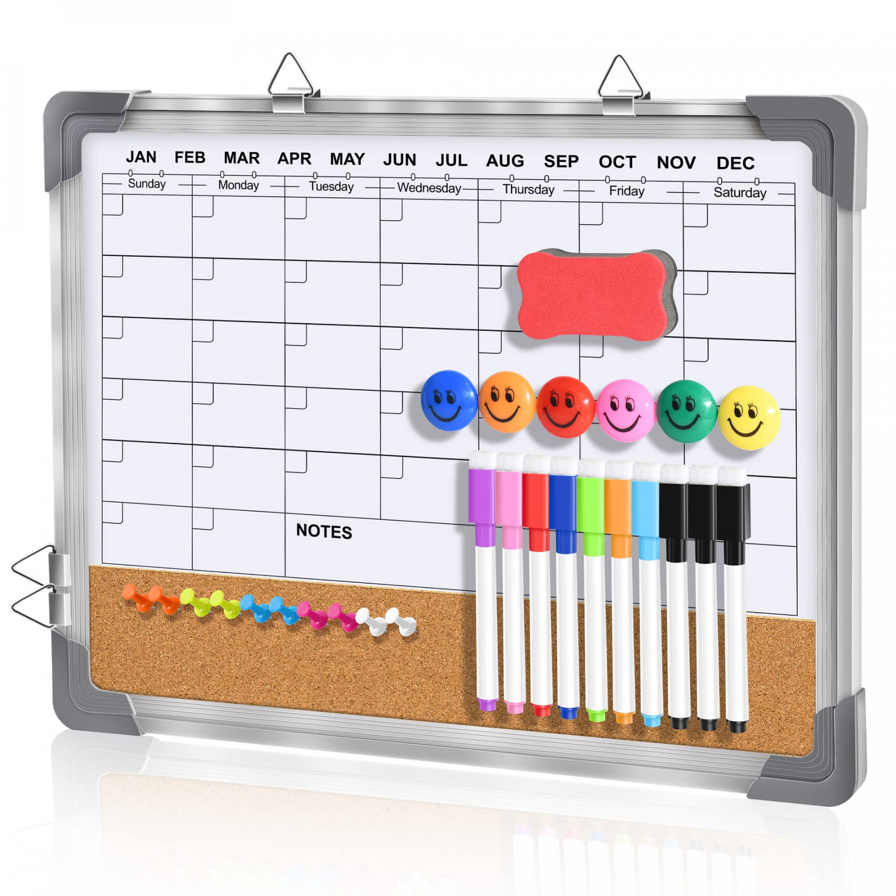 Dry Erase Calendar Board Cork Board Combo for Wall, " x " Magnetic  Double-Sided Monthly CalendarSee more Dry Erase Calendar Board Cork Board