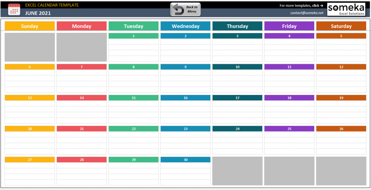 Dynamic Calendar Excel Template   Blank Calendar in Excel