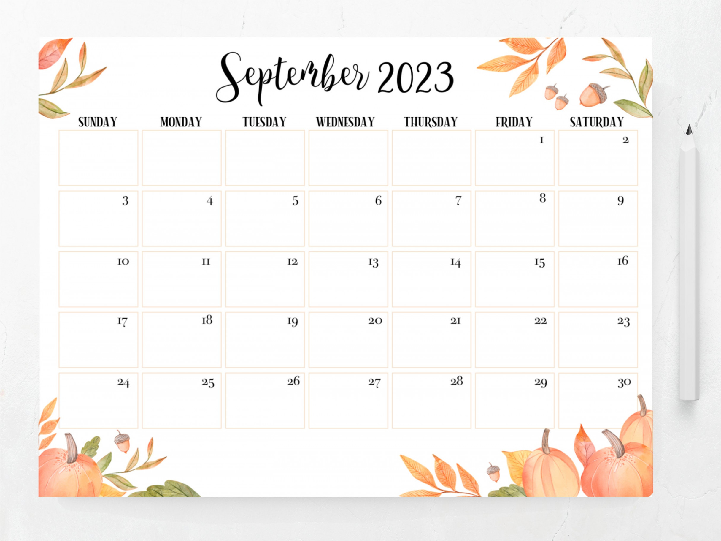 Editable September  Calendar Printable Calendar Fillable