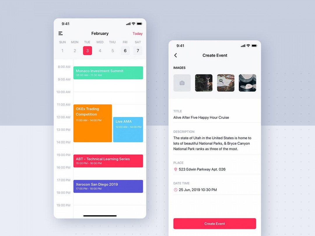 Event, Calendar - Social mobile app UI template - UpLabs