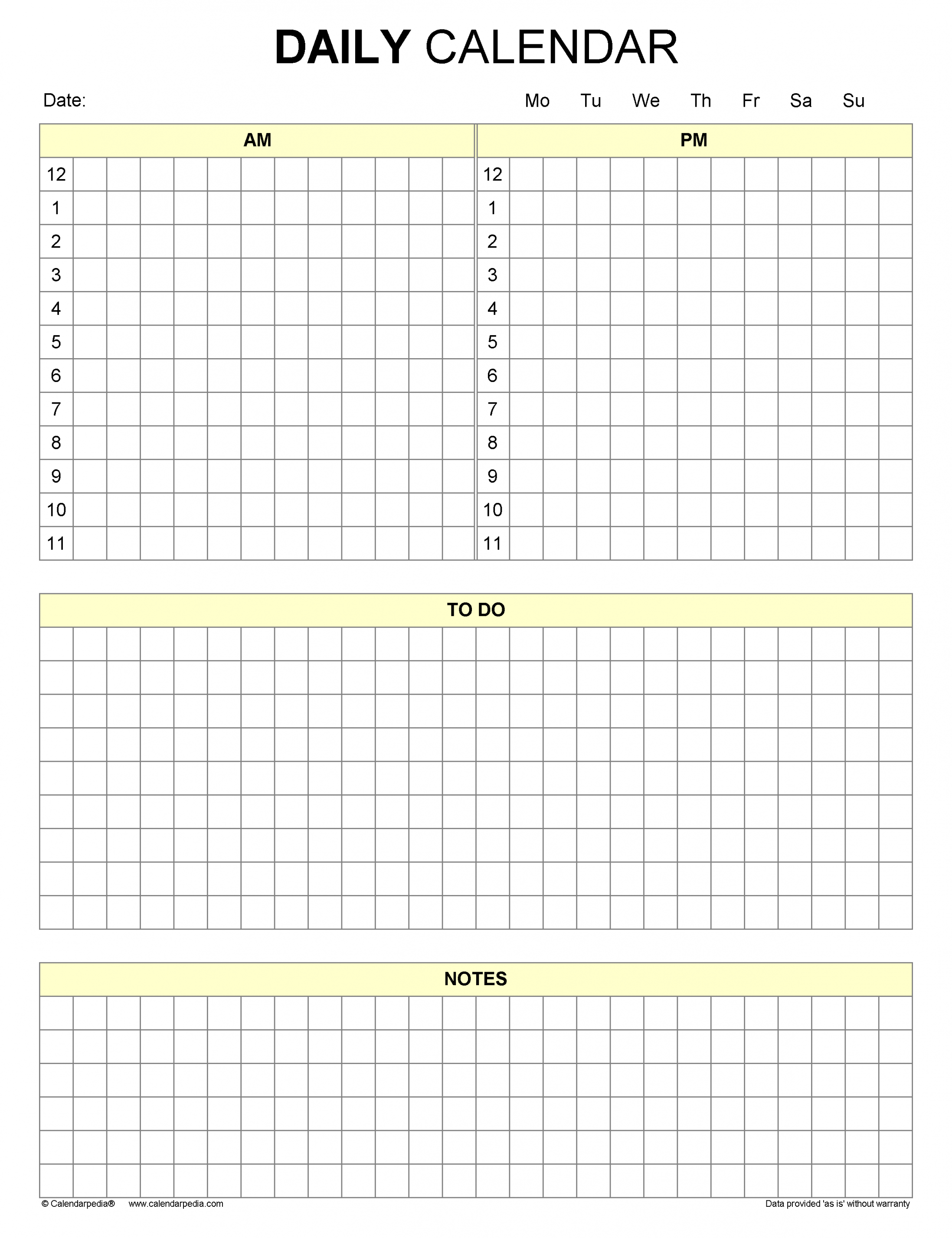 Free daily calendars in PDF format - + templates