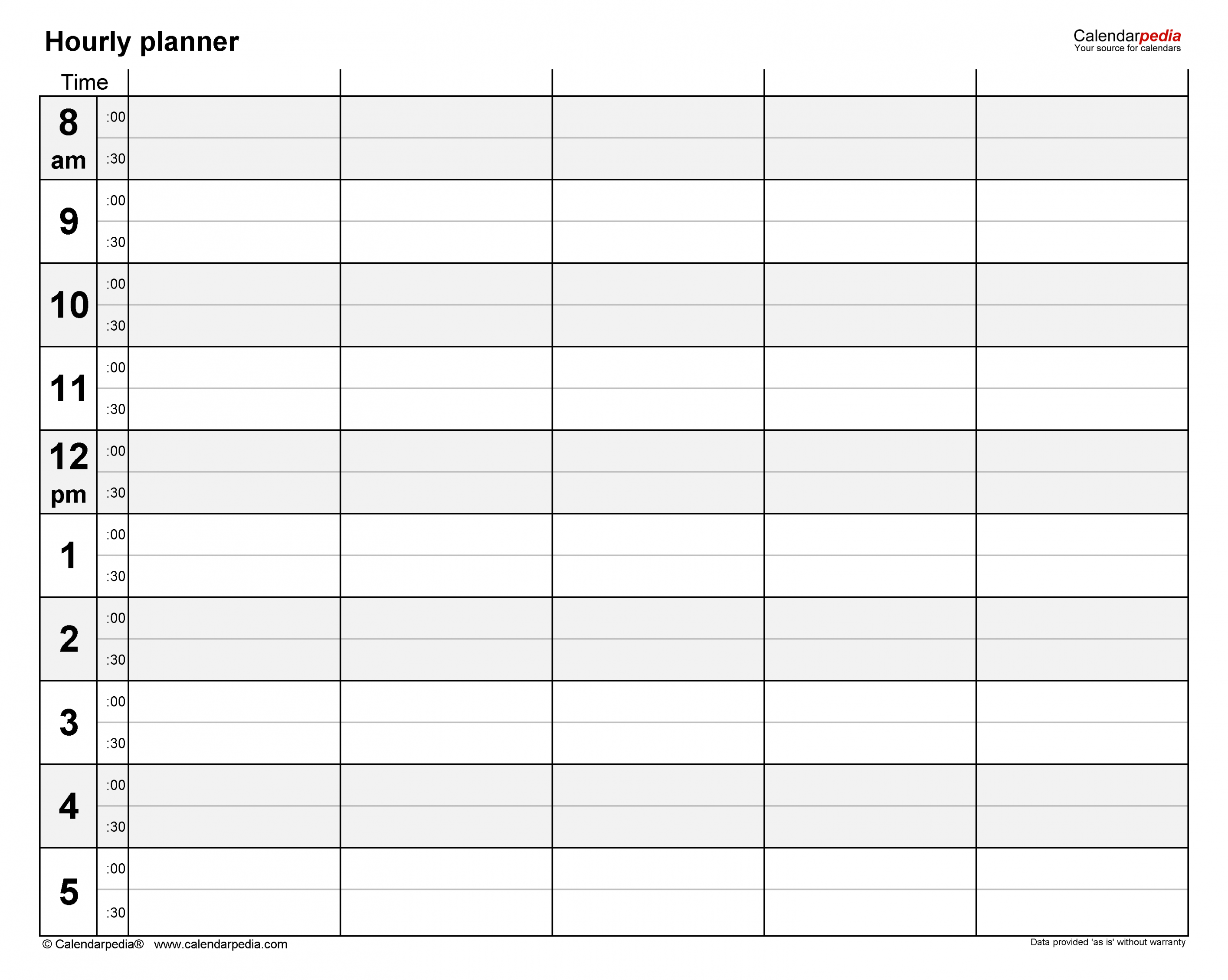 Free Hourly Planners in PDF Format - + Templates