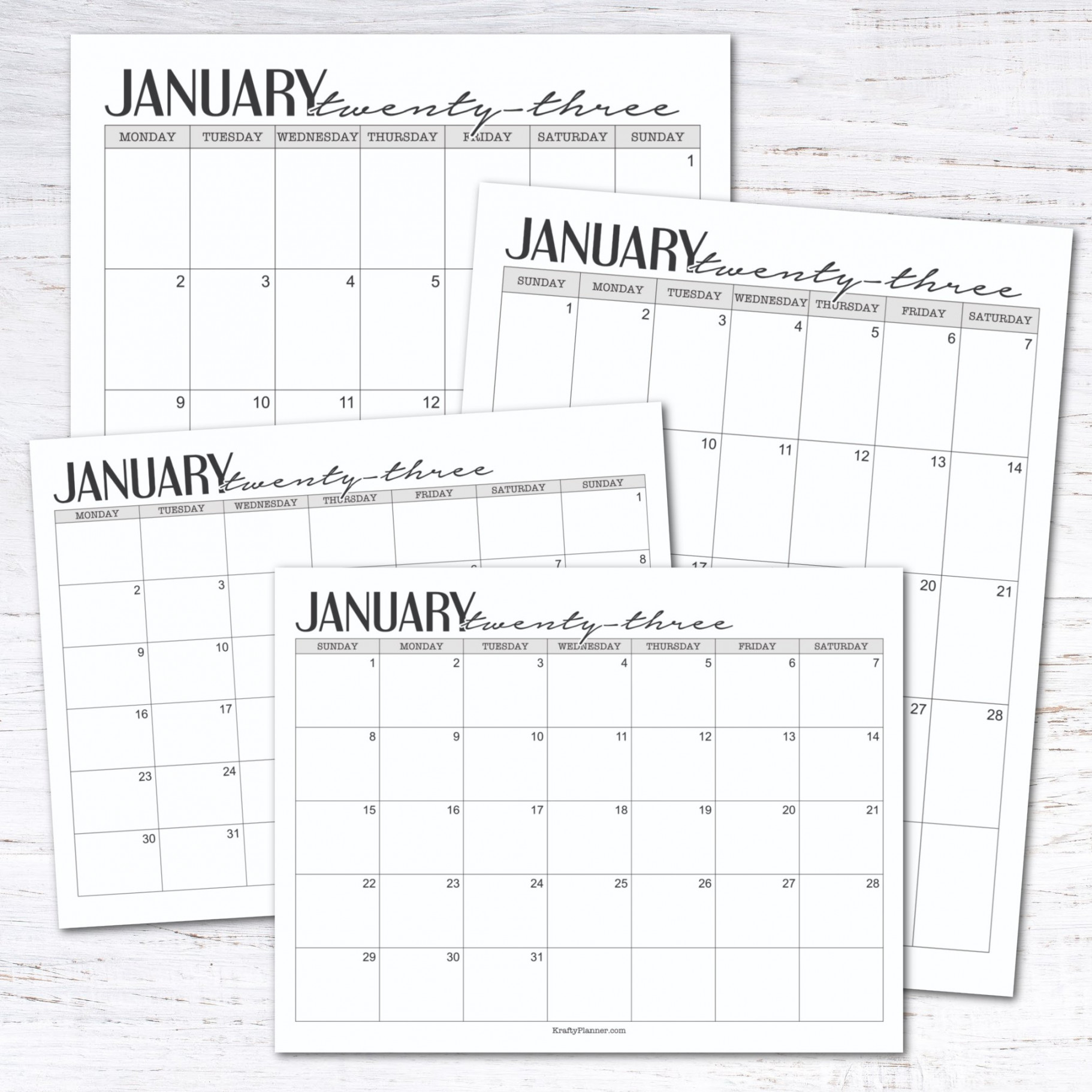 Free Printable  Calendars — Krafty Planner
