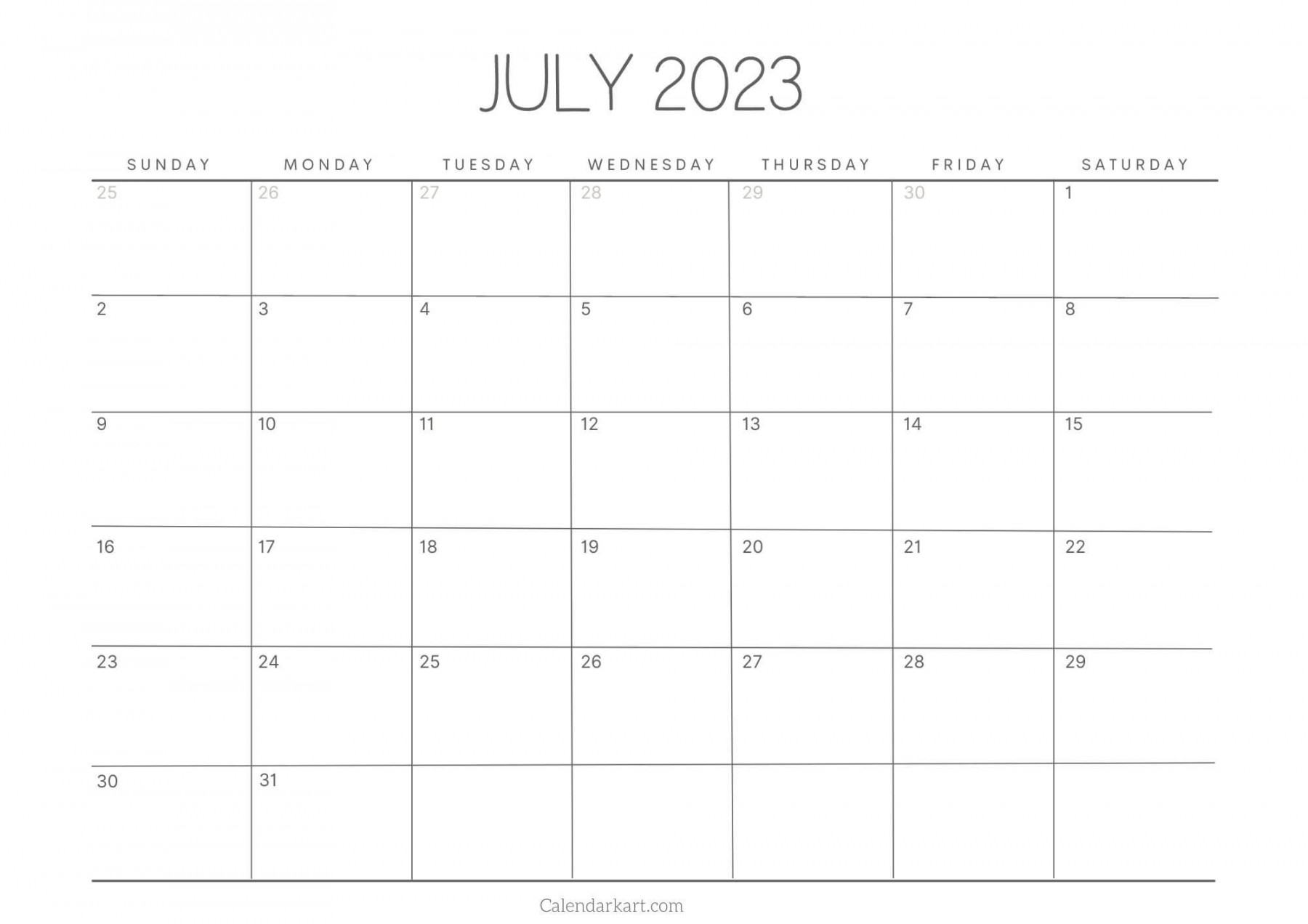 Free Printable July  Calendar - CalendarKart