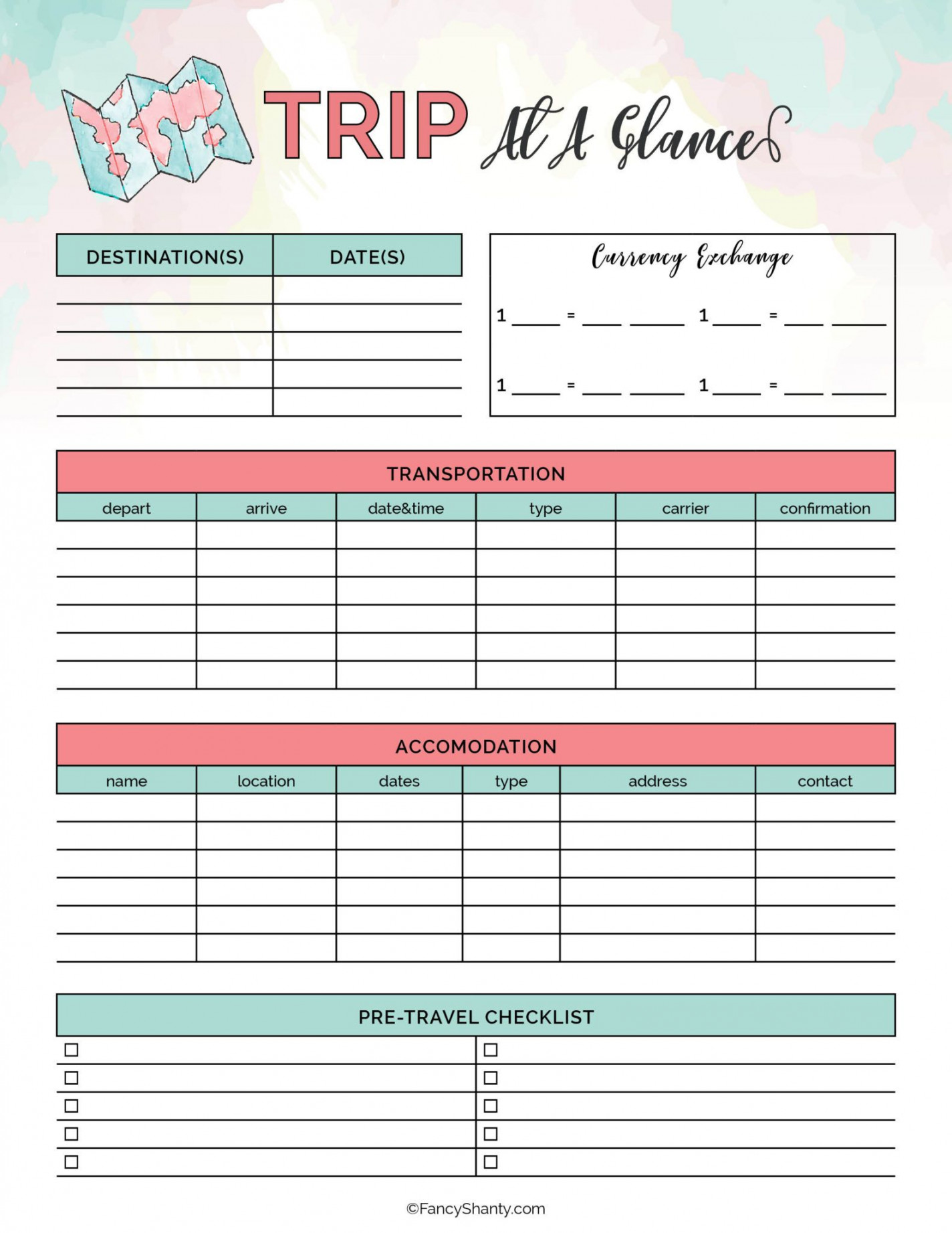 Free Printable Travel Planner  Travel itinerary template