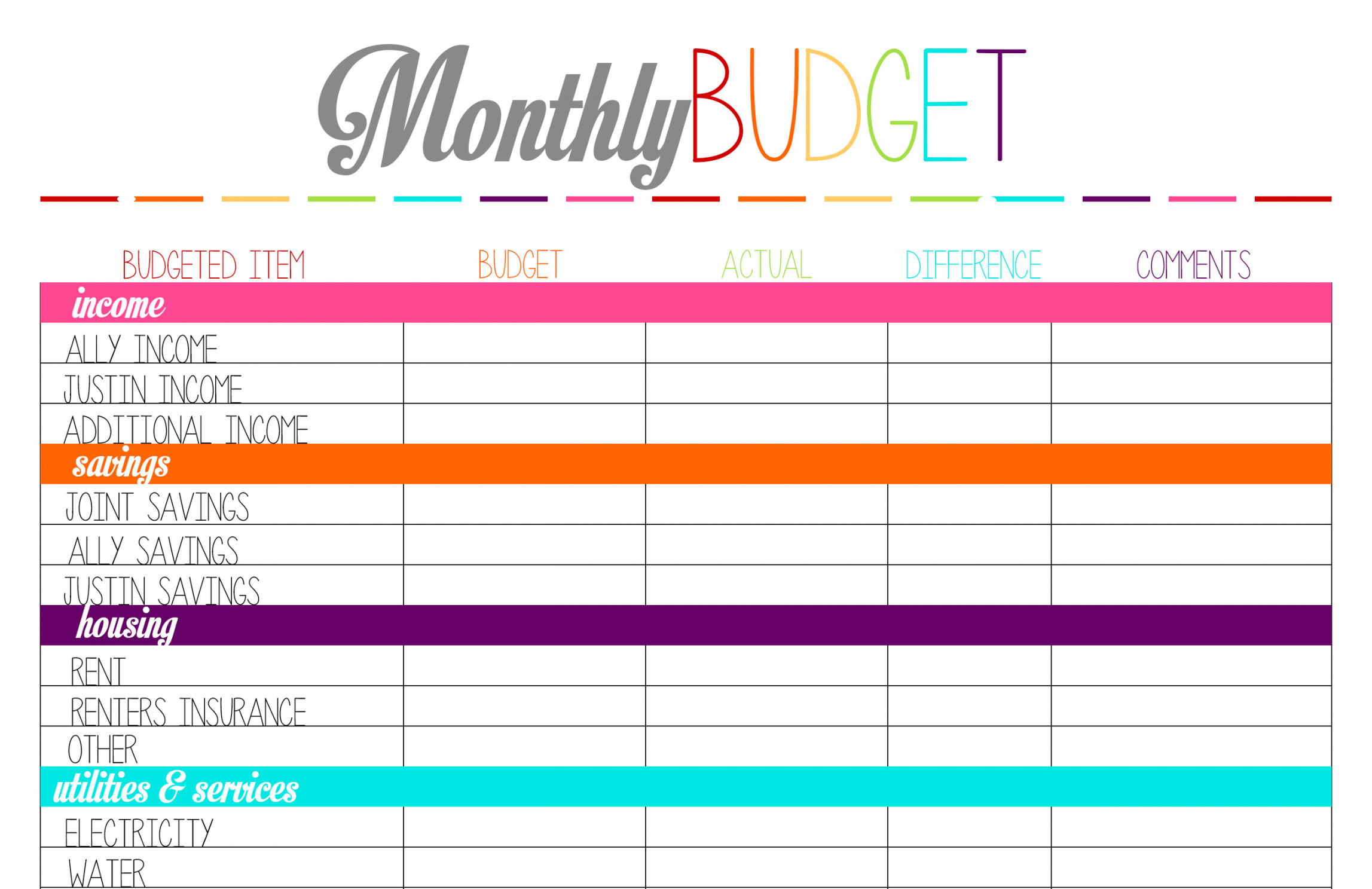 Free Printable Tuesday: Budget Planning Worksheets – Ally Jean Blog
