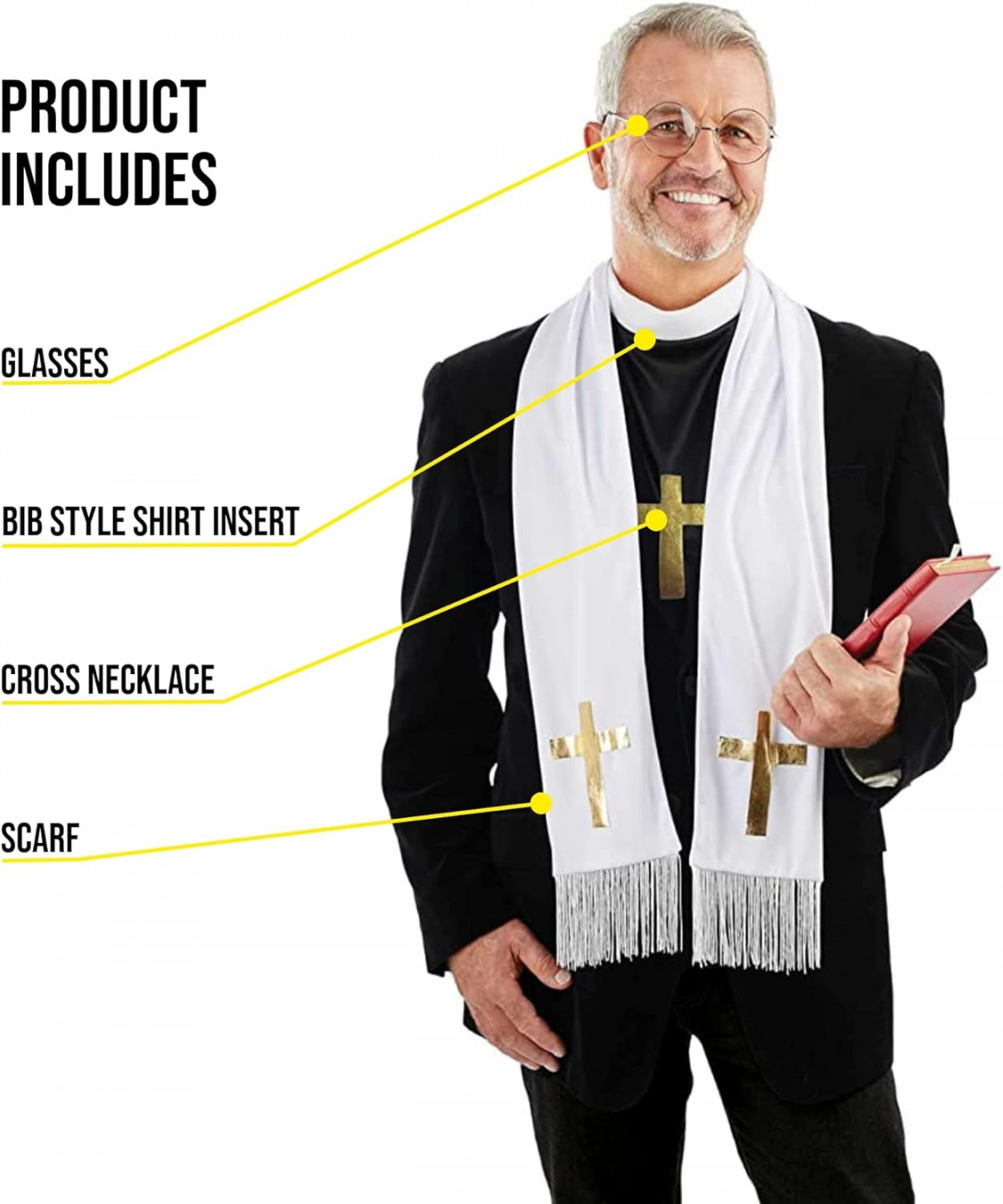 fun shack Mens Vicar Kit Costume Adults Religious Holy Priest Accessory  Outfit