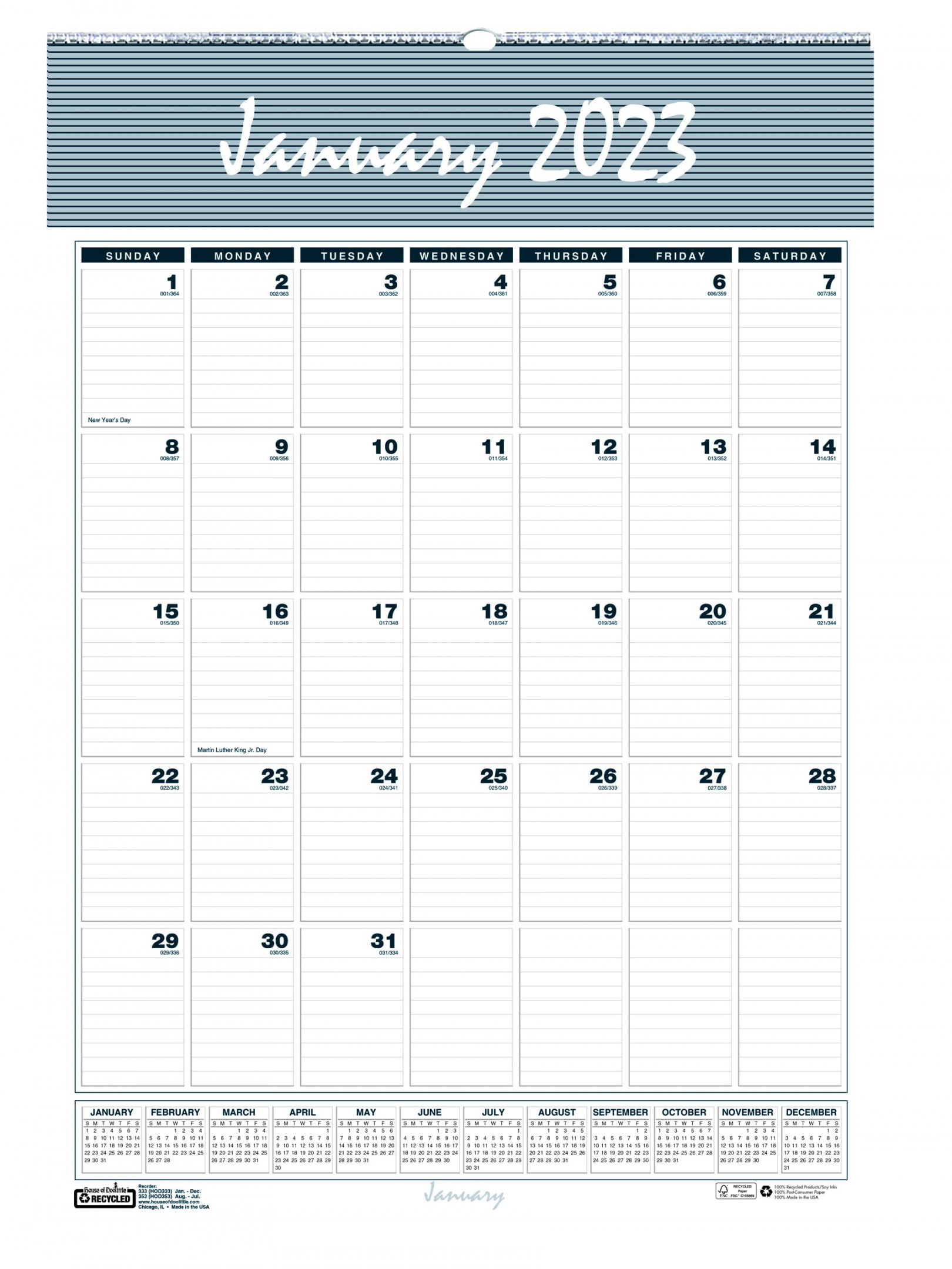 House of Doolittle Bar Harbor Recycled Wirebound Monthly Wall Calendar,   x , White/Blue/Gray Sheets, -Month (Jan-Dec):
