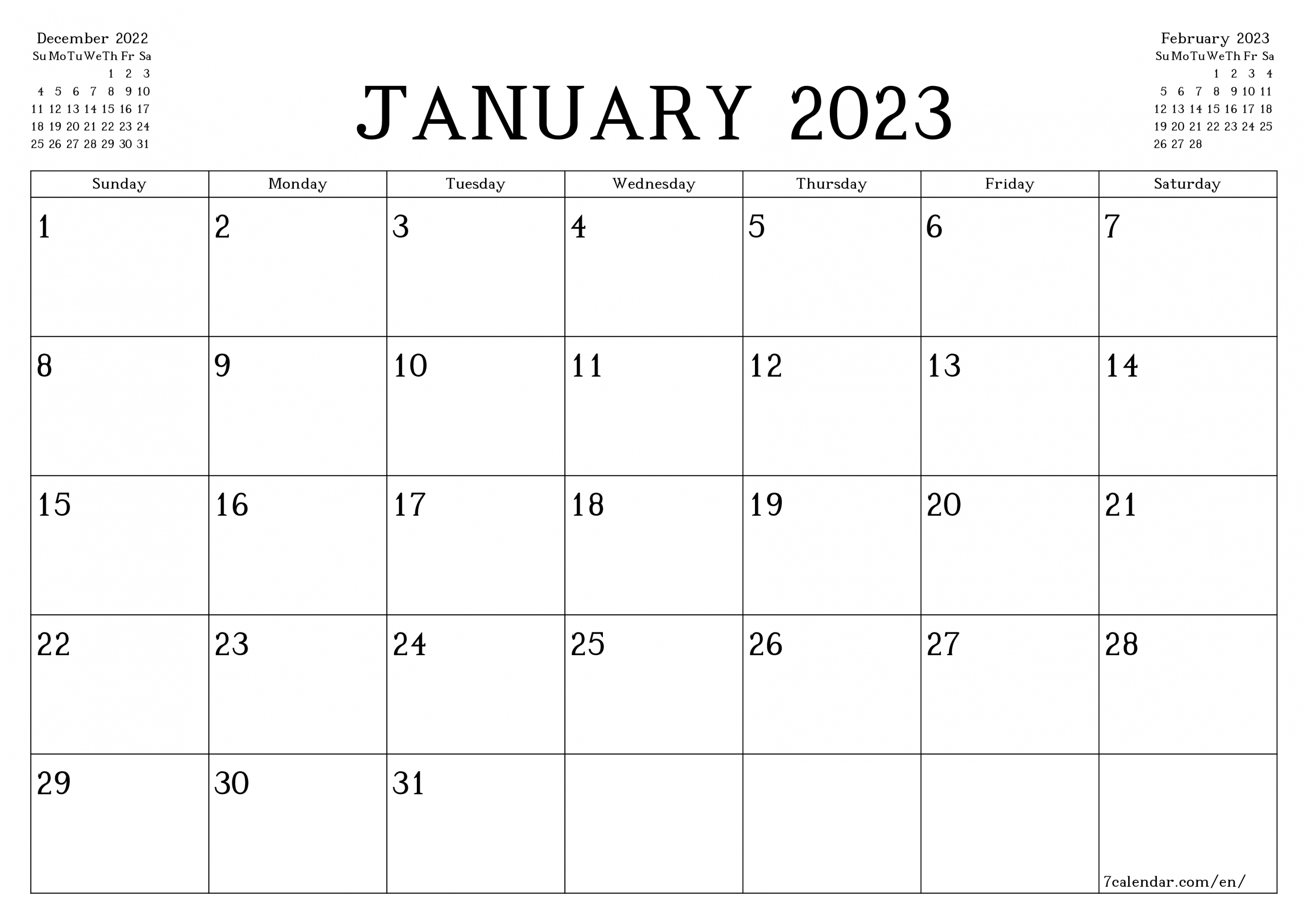 January  free printable calendars and planners, PDF templates