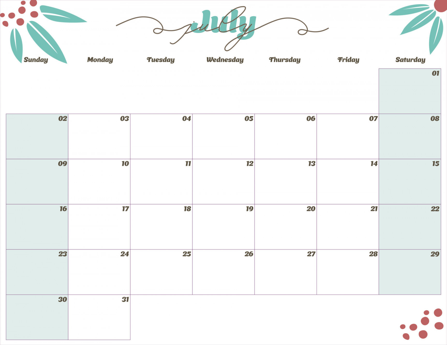 july  cute monthly planner calendar  Vector Art at