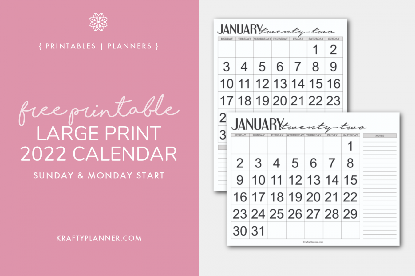 Large Print  Calendar Free Printable — Krafty Planner