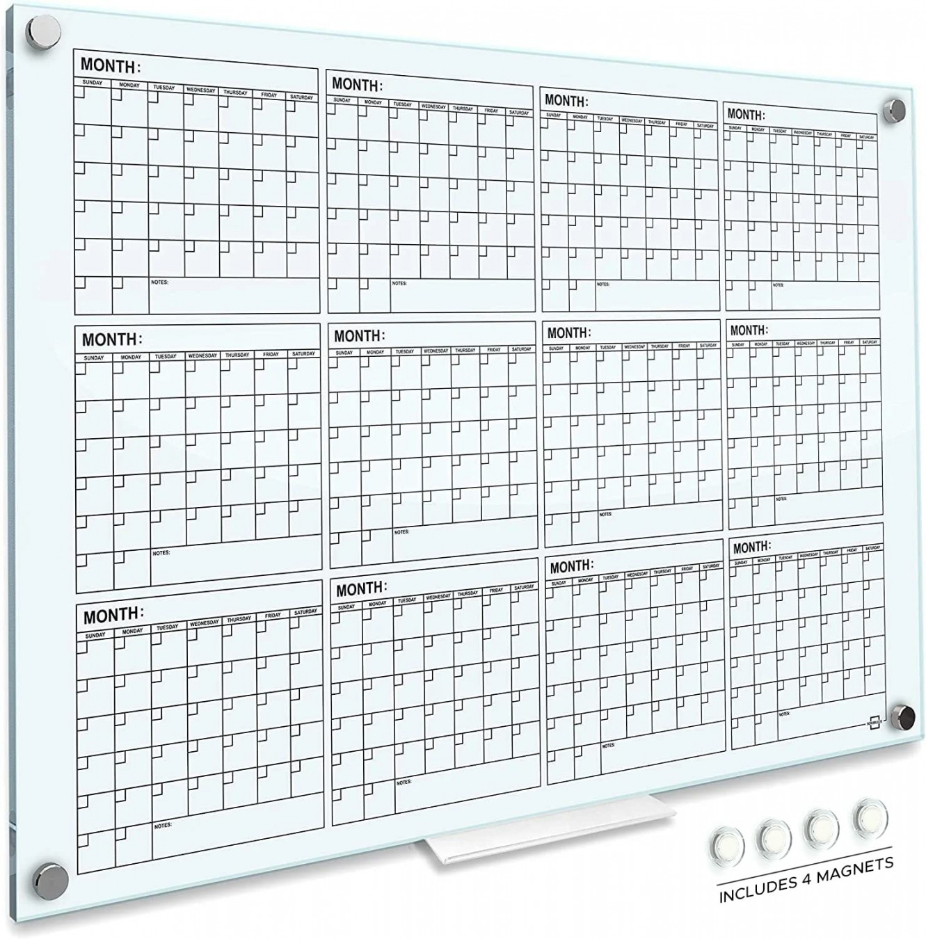 Magnetic Glass Whiteboard Calendar Yearly Planner White Board Calendar Dry  Erase Board ”x” Dry ESee more Magnetic Glass Whiteboard Calendar
