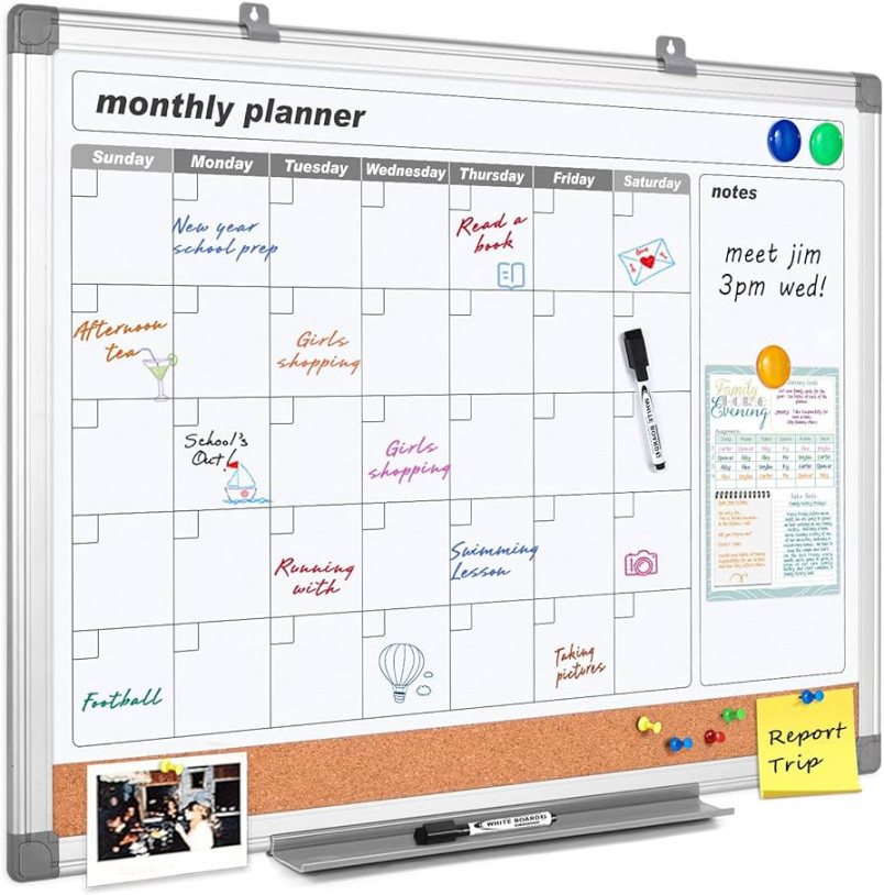 MAKELLO Monthly Dry Erase Calendar Whiteboard Cork Board Combo for Office,  Classroom, Kitchen and Bedroom, x inches