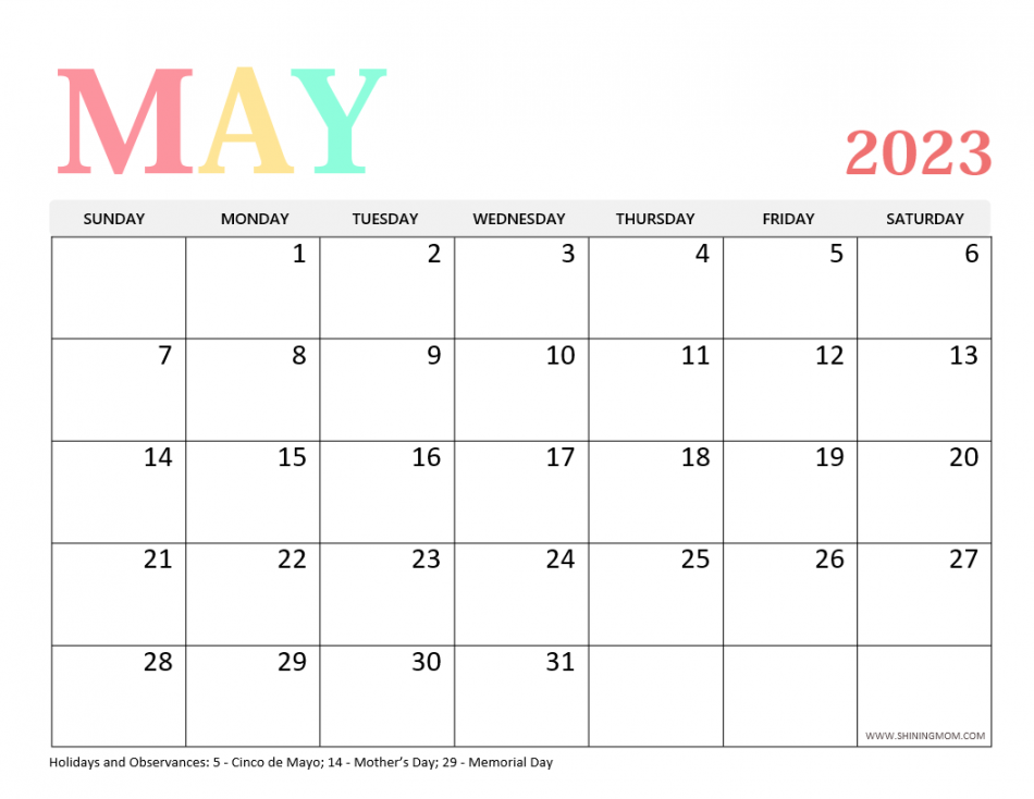 May  Calendar  Free Printable Templates with Holidays