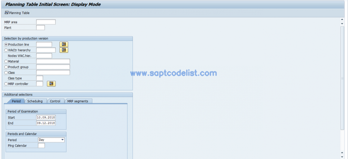 MF SAP Tcode : Planning Table - Display Transaction Code