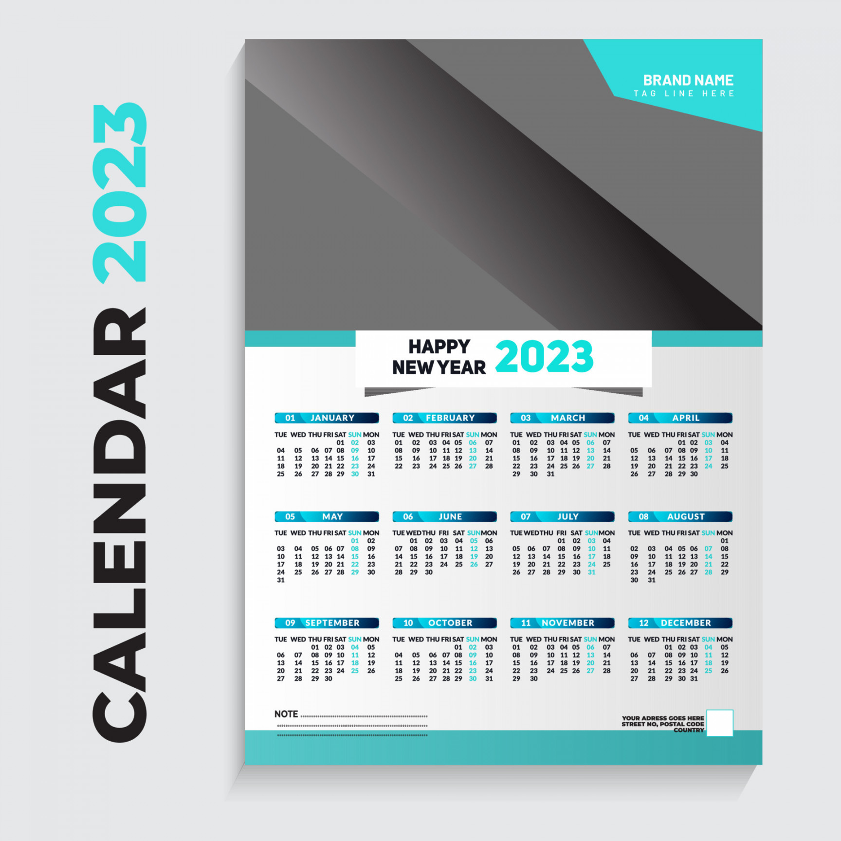 Modern Corporate Business Blue Wall Calendar  Design Template