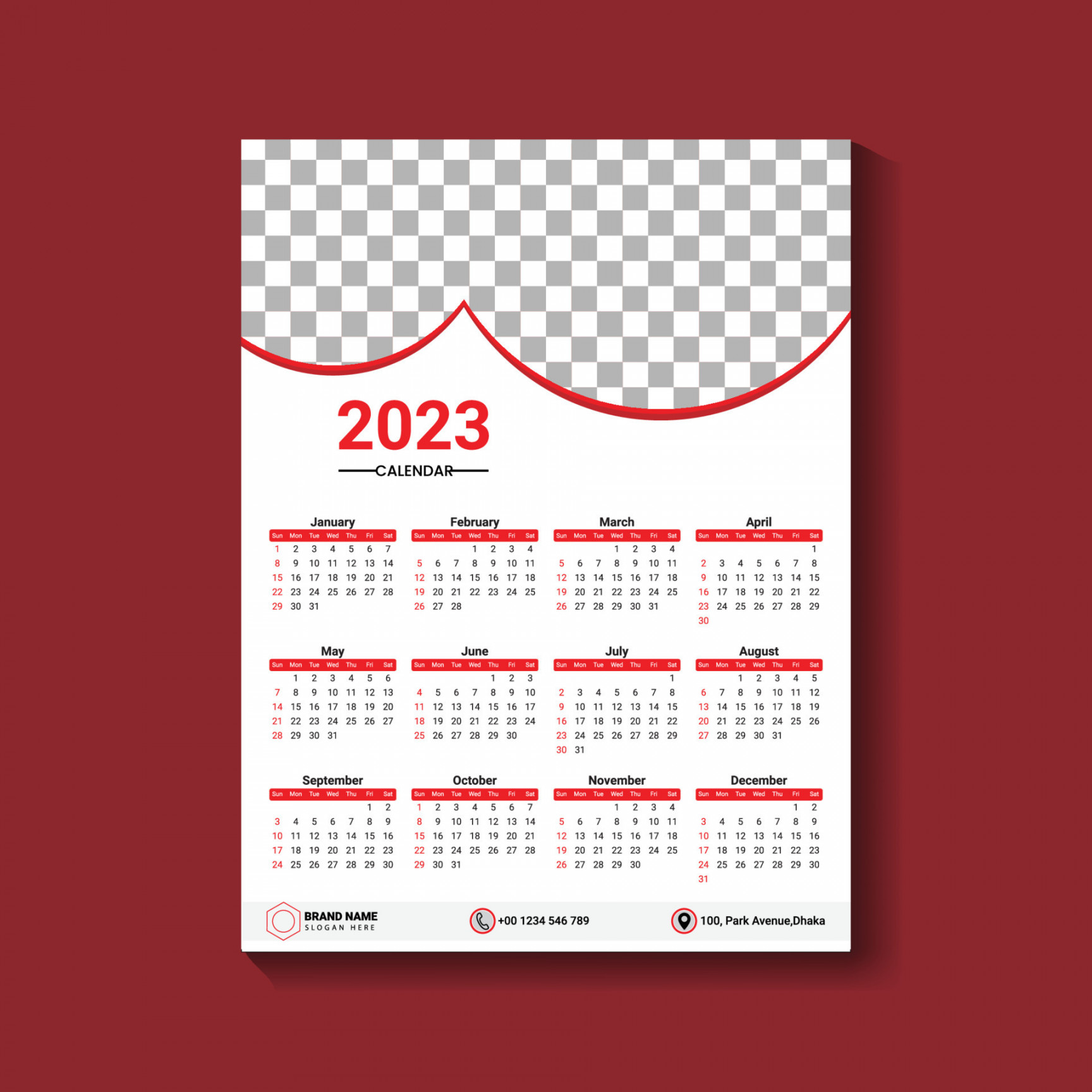 one page wall calendar design template Free Vector