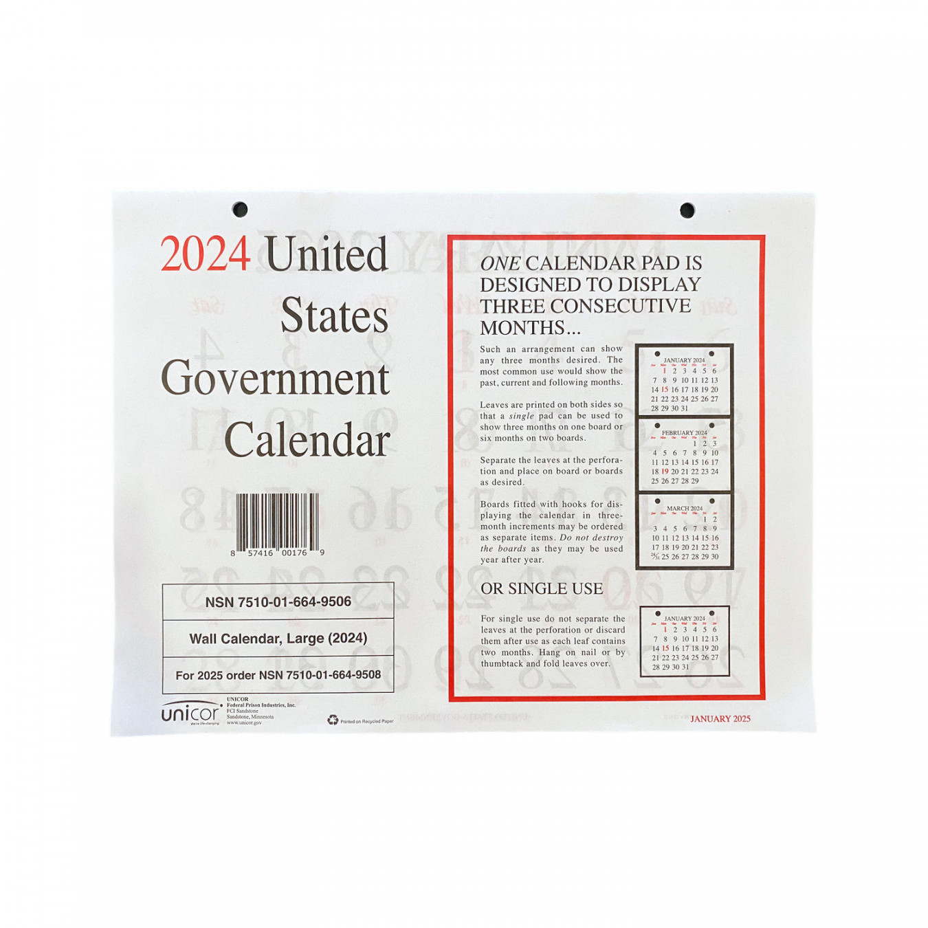 PACK, Perforated Monthly Wall Calendar,  x ,-Month  (Jan to Dec):