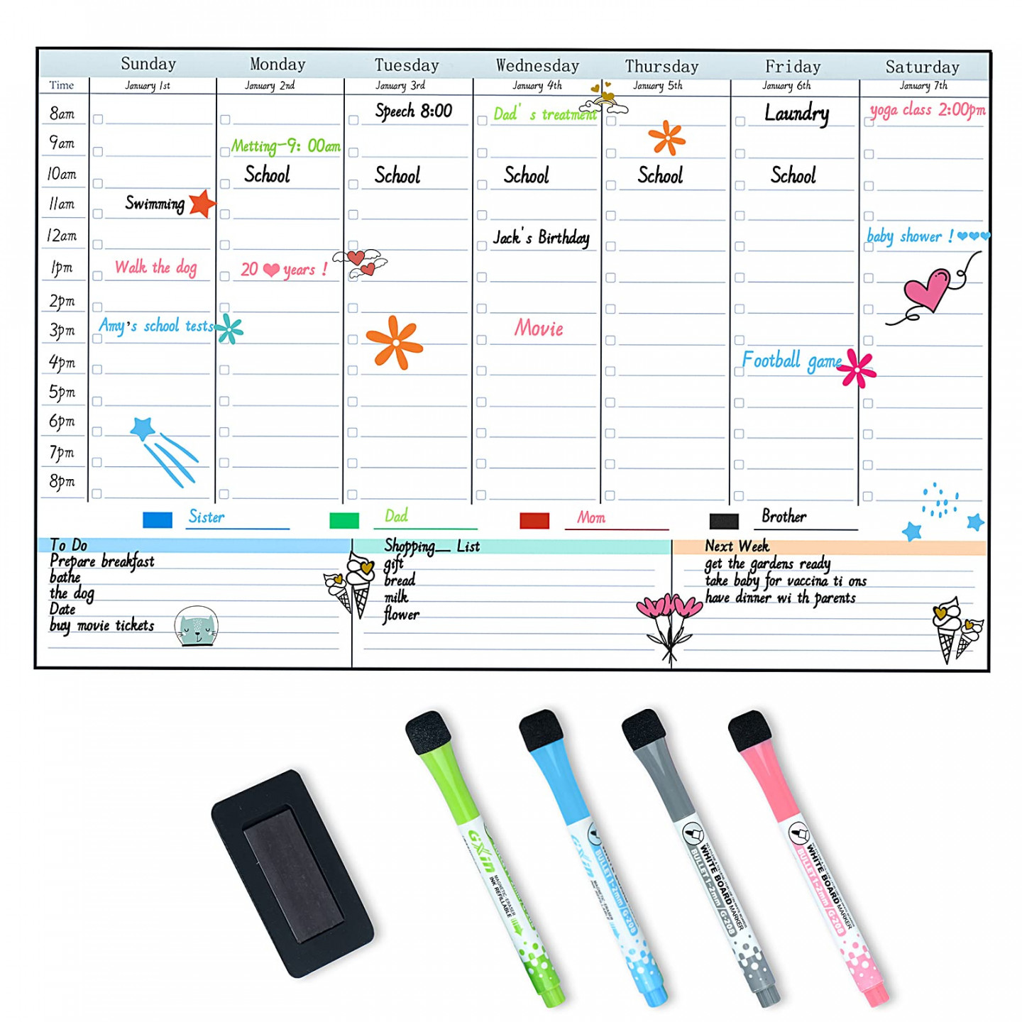 POPRUN Magnetic Weekly Dry Erase Board Calendar for Fridge,