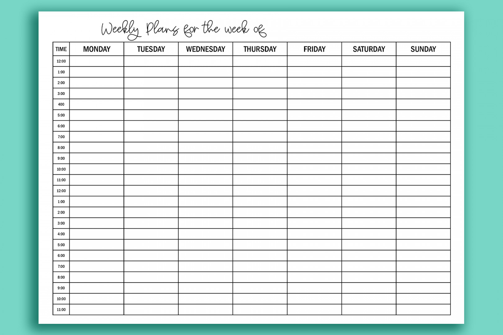 Printable Hourly Calendar Set - Daily and Weekly Hourly Calendars