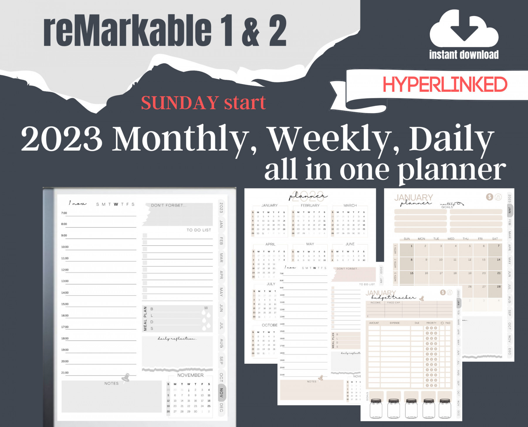 Remarkable  03 DAILY PLANNER Calendar Digital Template - Etsy