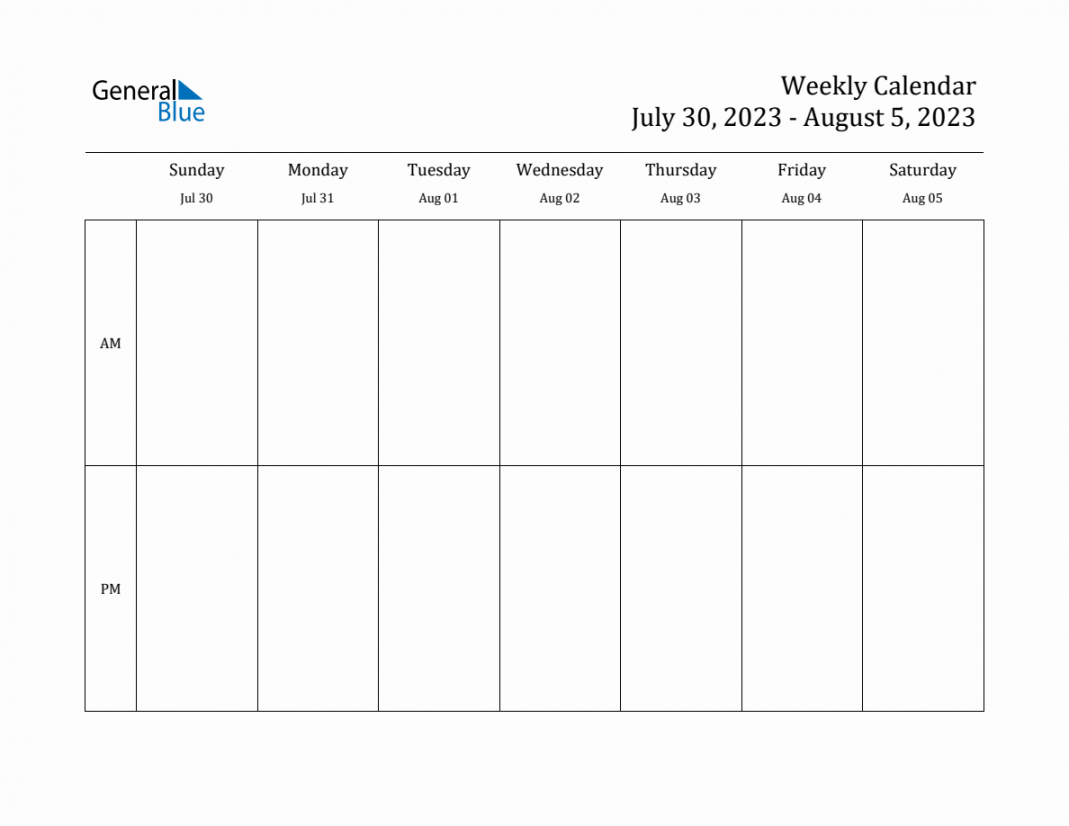 Simple Weekly Calendar for Jul  to Aug ,