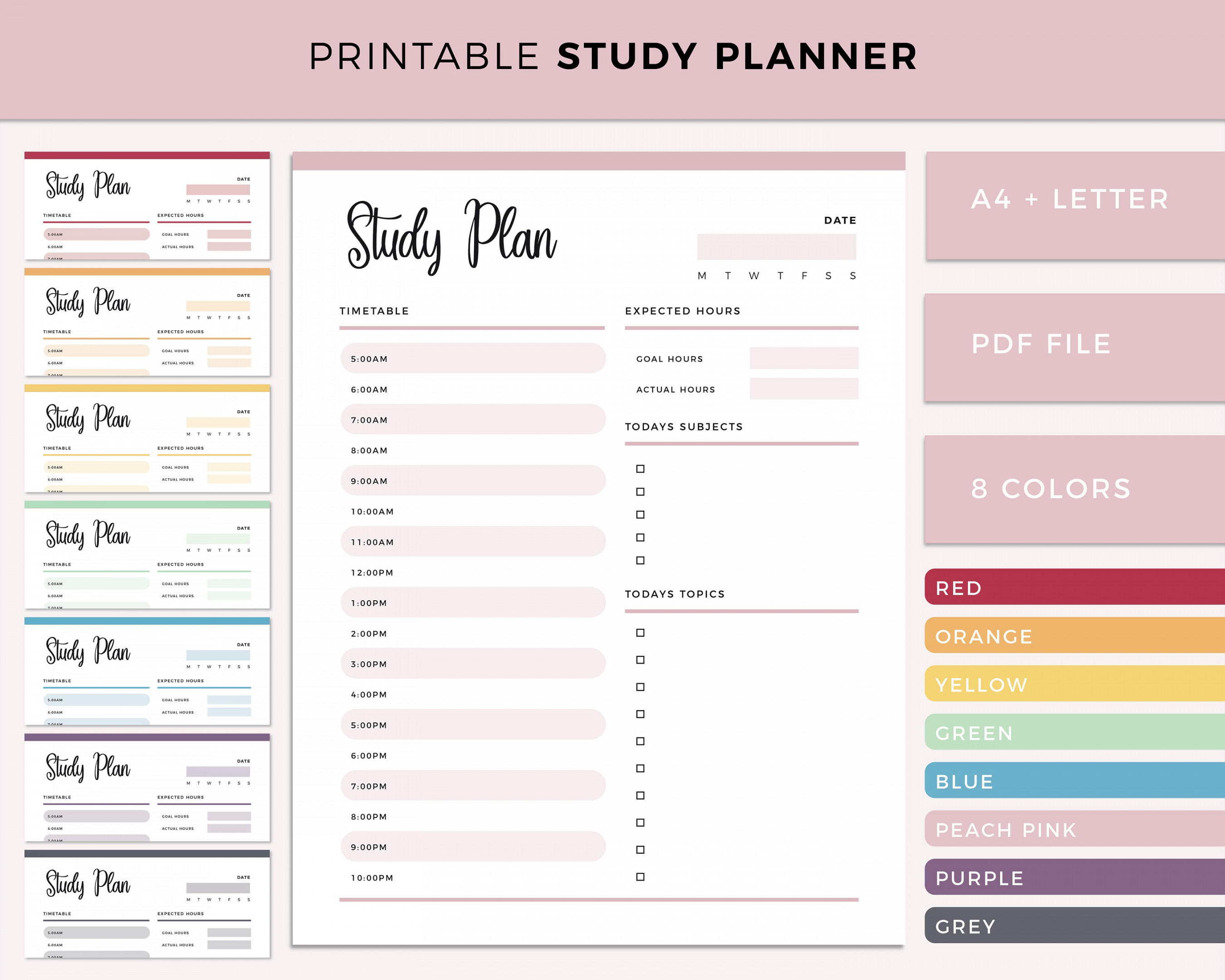 Study Planner Printable, Print at Home Study Plan, Student