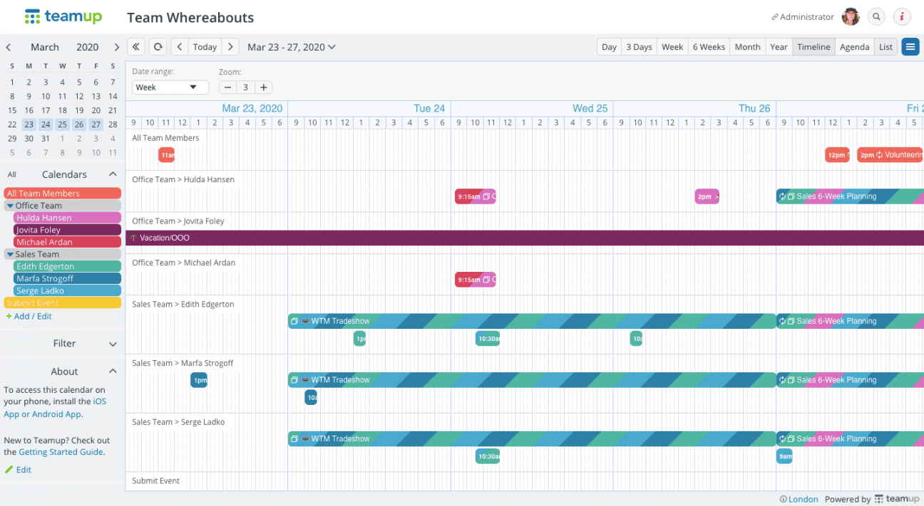 The Timeline View - Teamup Calendar - Get organized