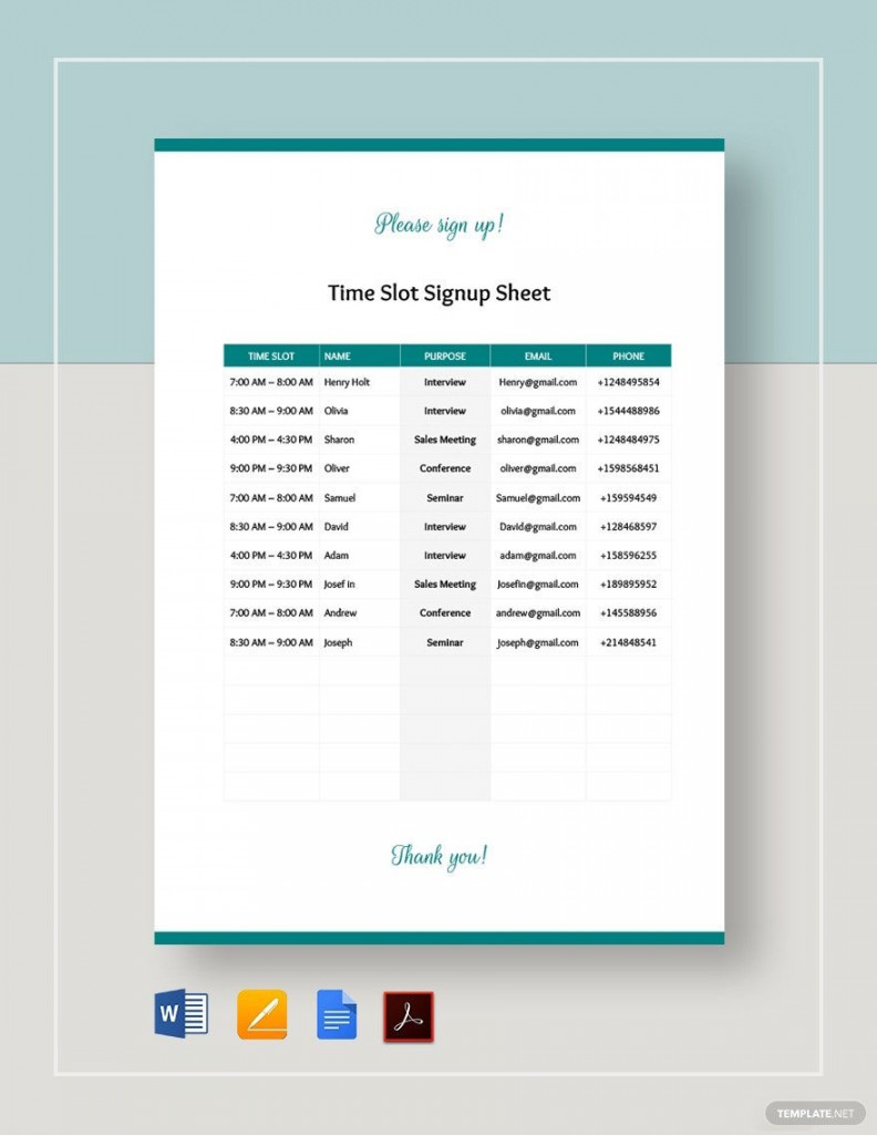 Time Slot Sign up Sheet Template - Download in Word, Google Docs