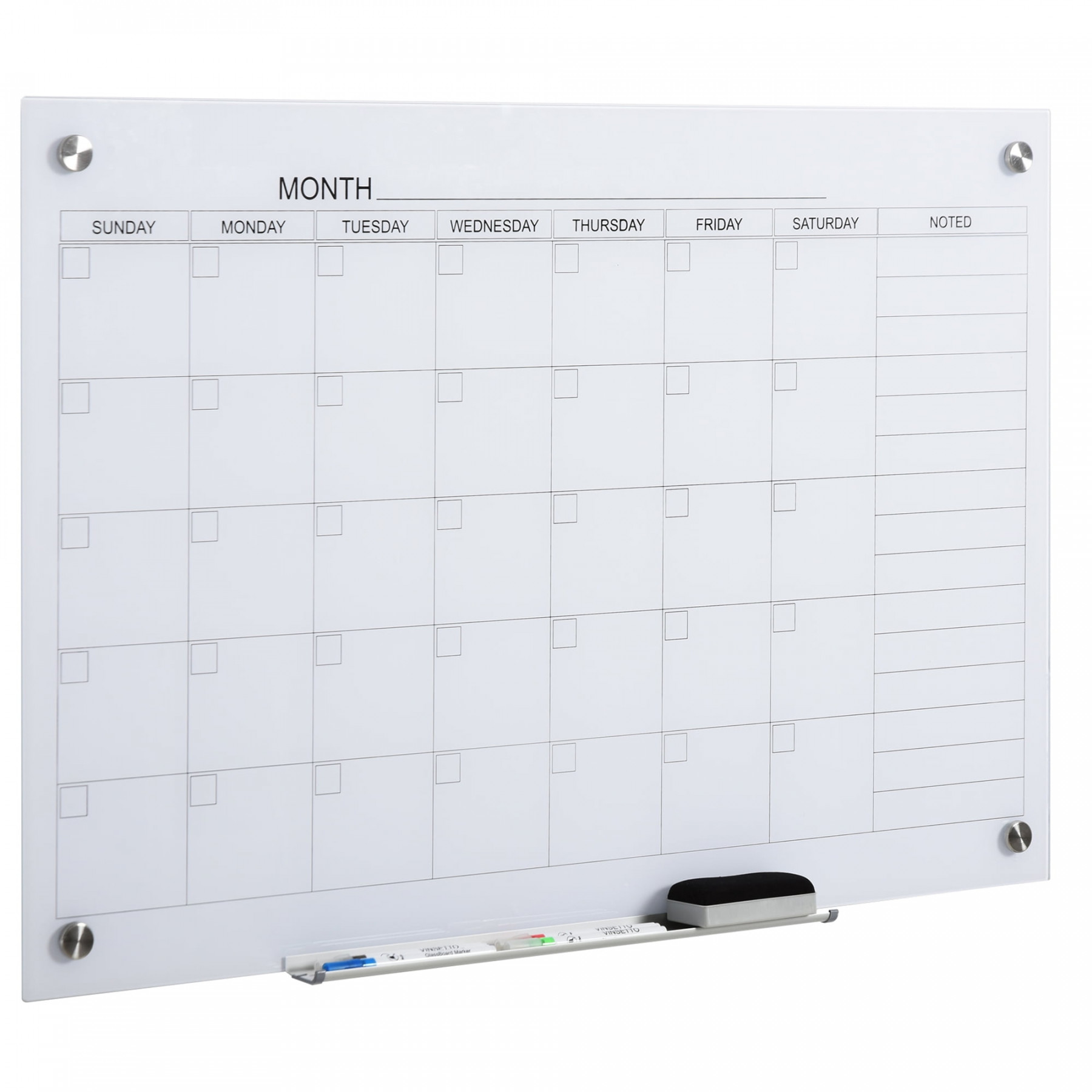 Vinsetto "x" Dry Erase Wall Calendar Glass Whiteboard Monthly Planner  for Homeschool Supplies & Home Office Organization with  Markers and