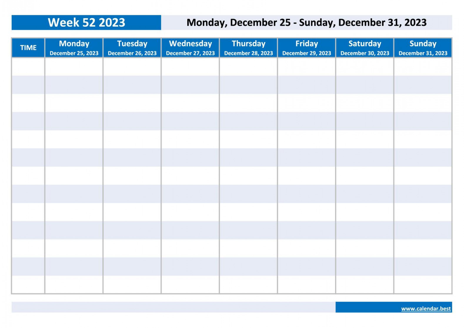 Week  : dates, calendar and weekly schedule to print