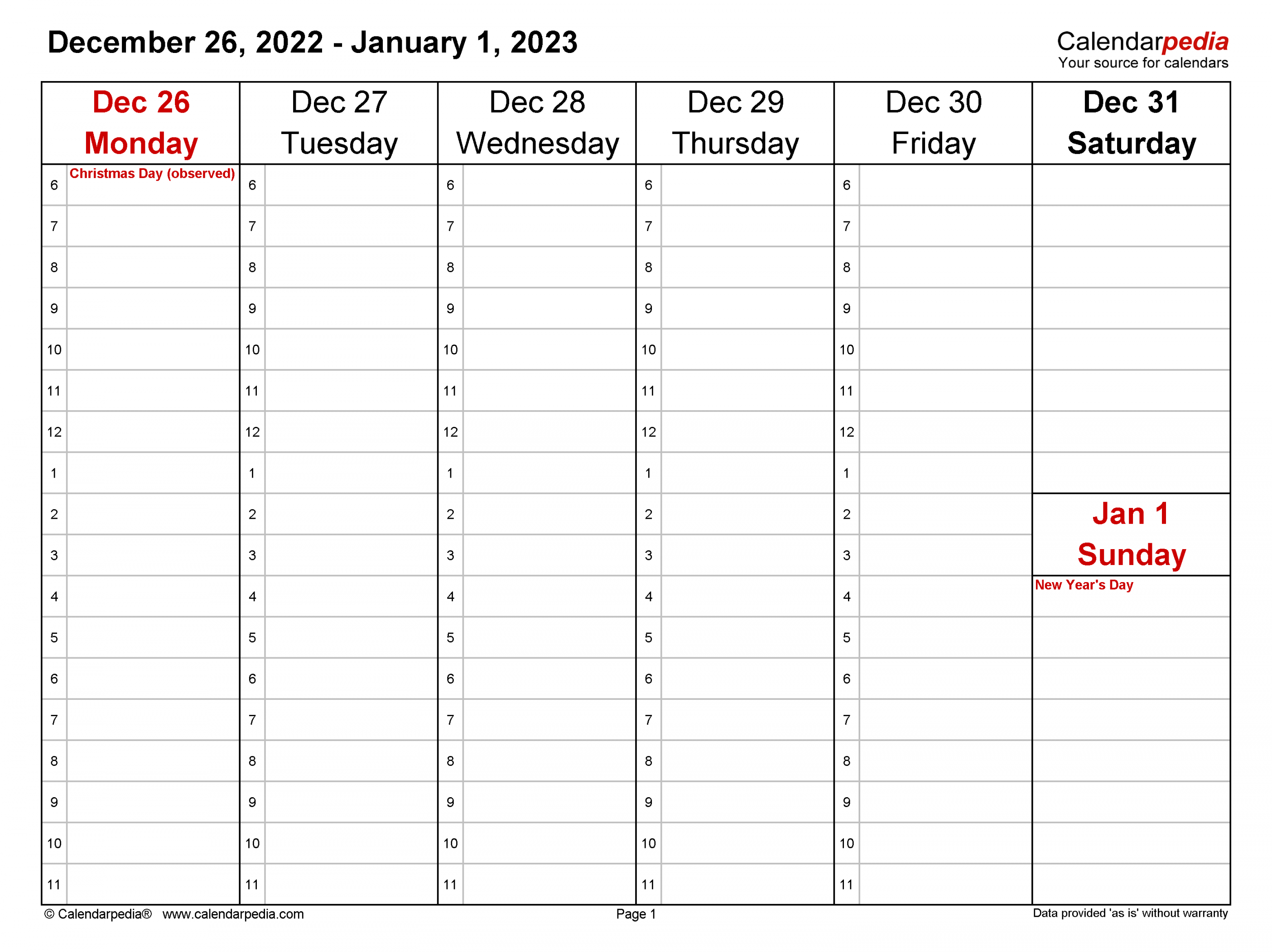 Weekly Calendars  for PDF -  free printable templates