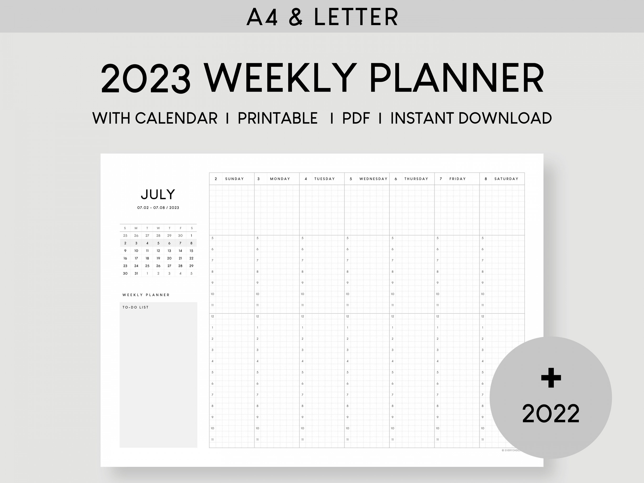 Weekly Planner With Calendar A & Letter Dated Hourly - Etsy
