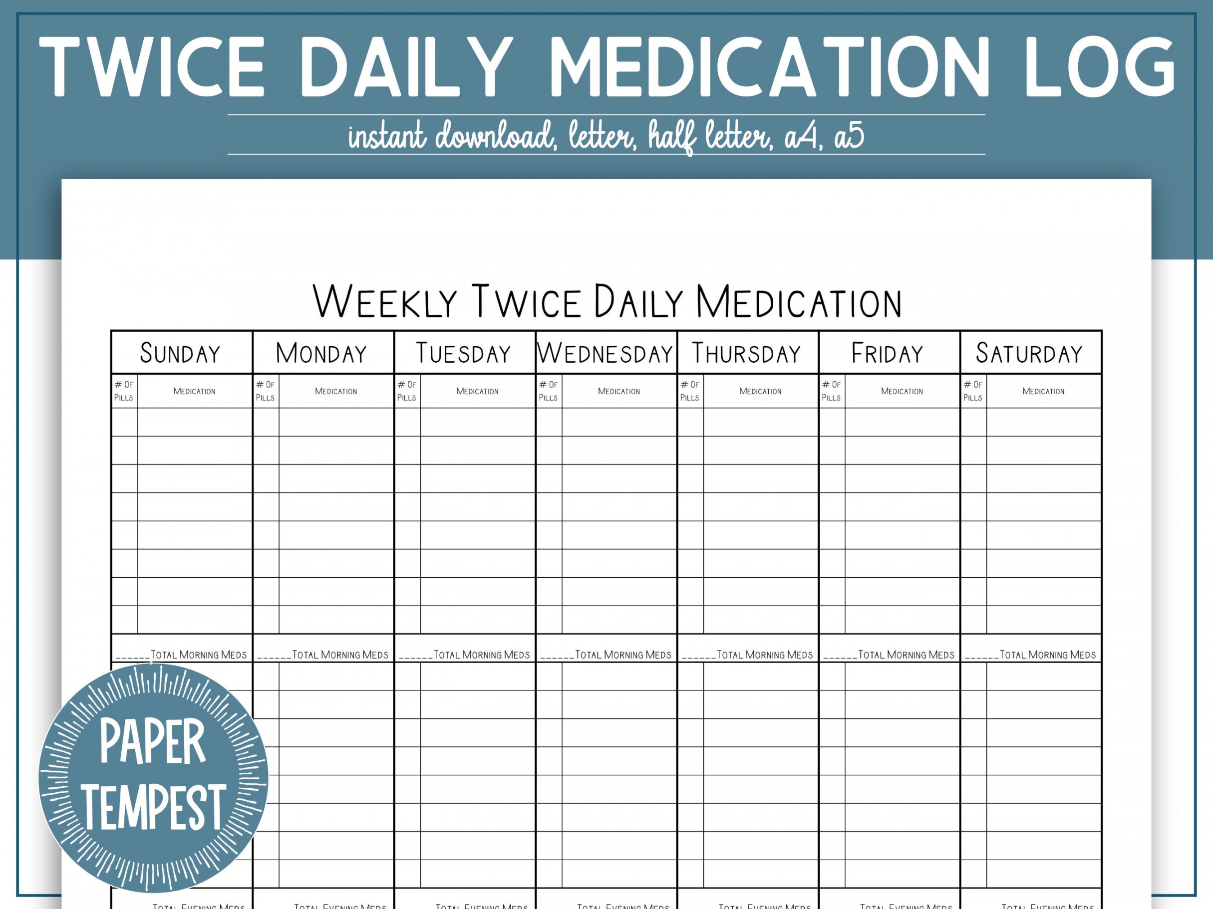 Weekly Twice Daily Medication Tracker Printable Medication - Etsy