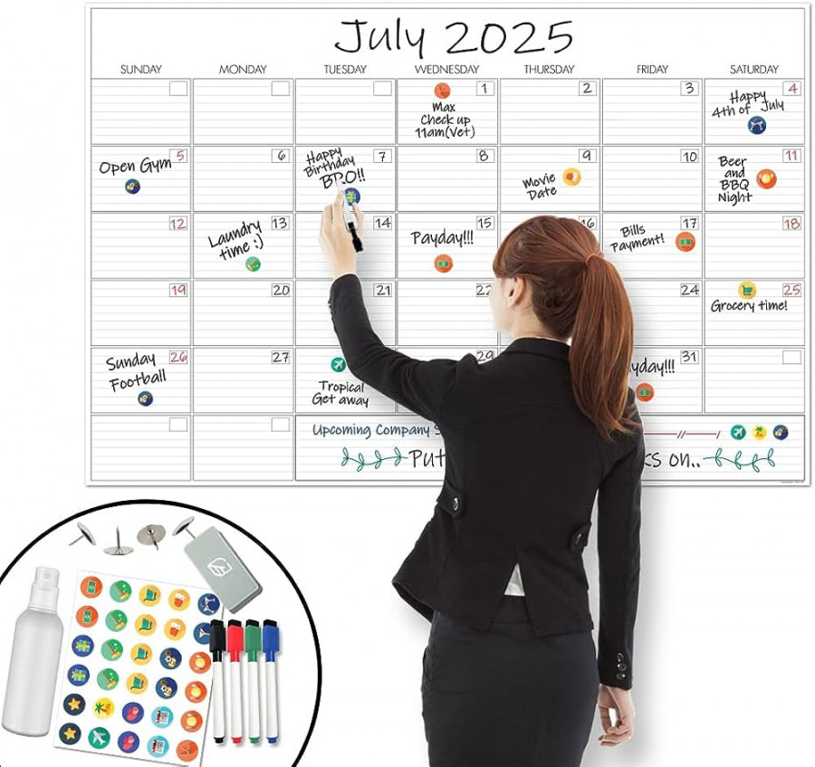 X Large Dry Erase Wall Calendar - Not Folded "x " - Undated Reusable  Planner for 20 - Monthly Organizer for Home & Office